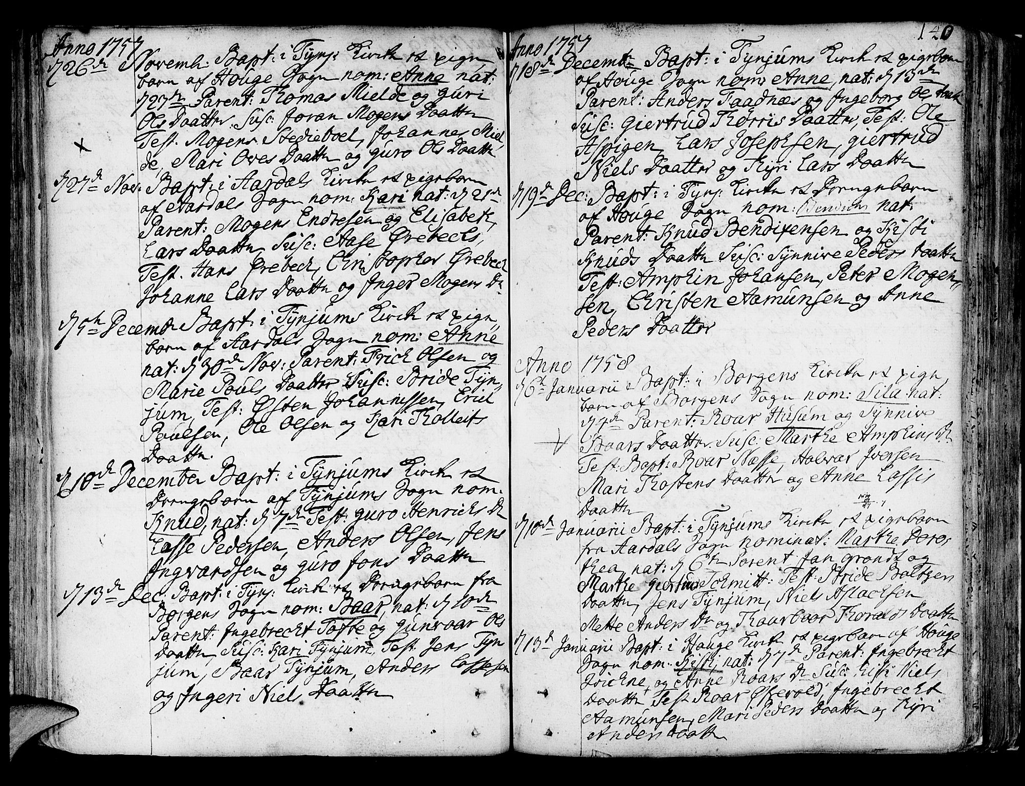 Lærdal sokneprestembete, SAB/A-81201: Parish register (official) no. A 2, 1752-1782, p. 140