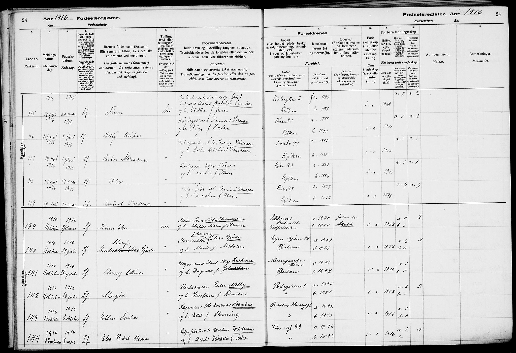 Rjukan kirkebøker, AV/SAKO-A-294/J/Ja/L0001: Birth register no. 1, 1916-1922, p. 24