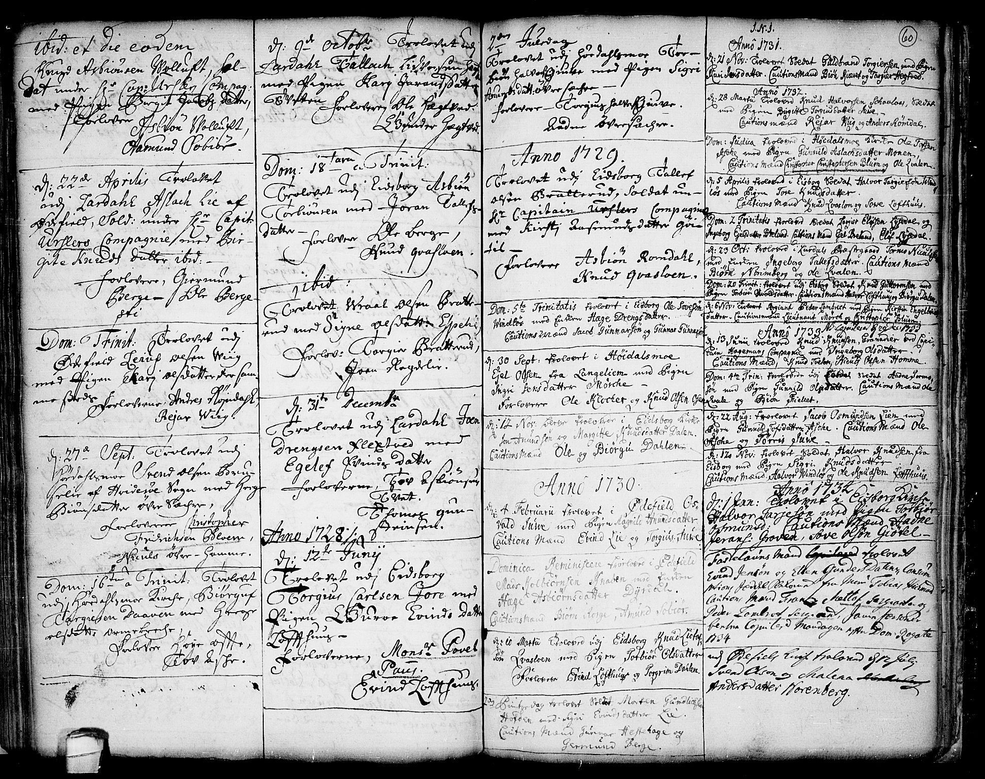 Lårdal kirkebøker, SAKO/A-284/F/Fa/L0001: Parish register (official) no. I 1, 1721-1734, p. 60