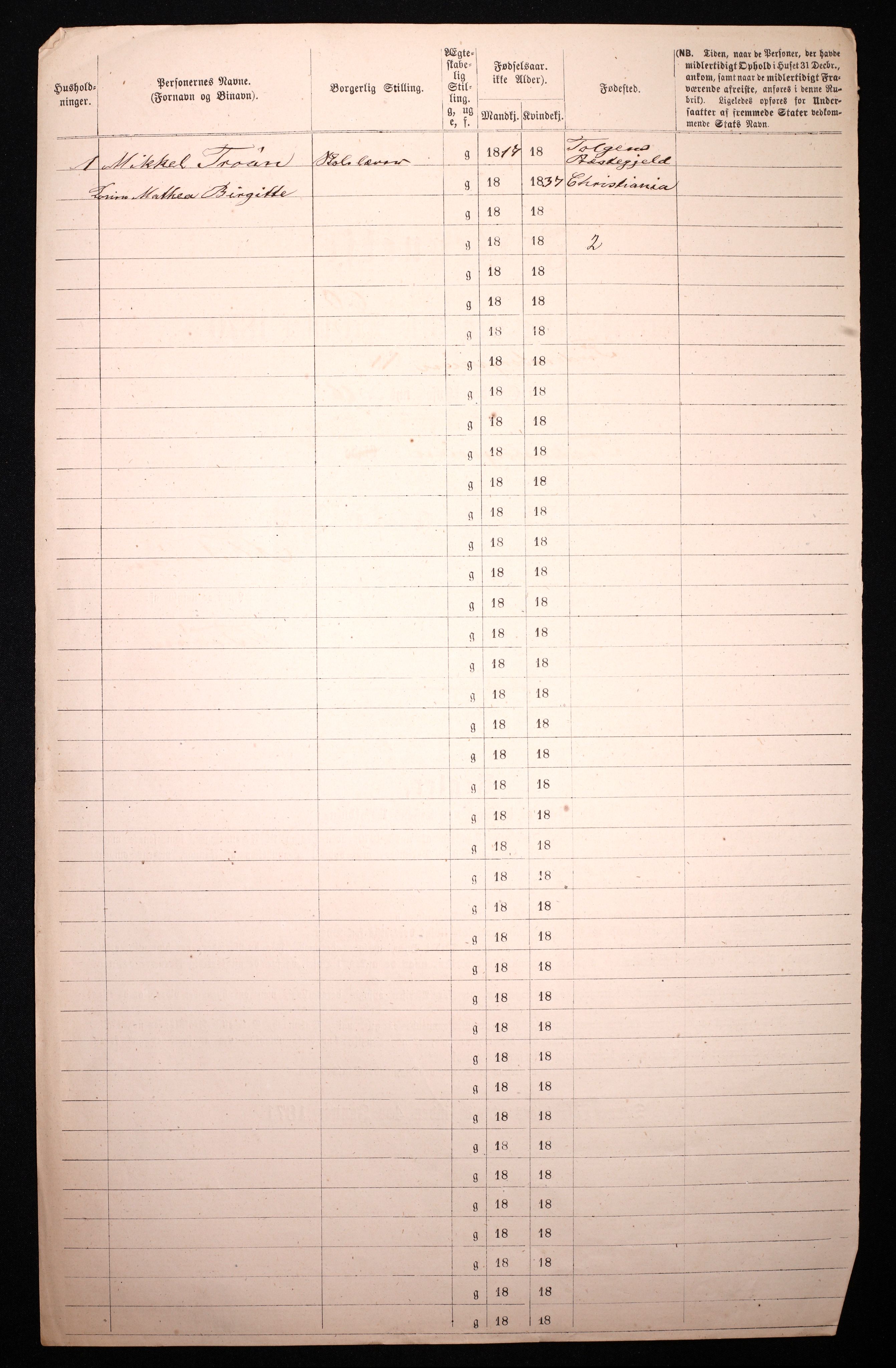 RA, 1870 census for 0301 Kristiania, 1870, p. 1052