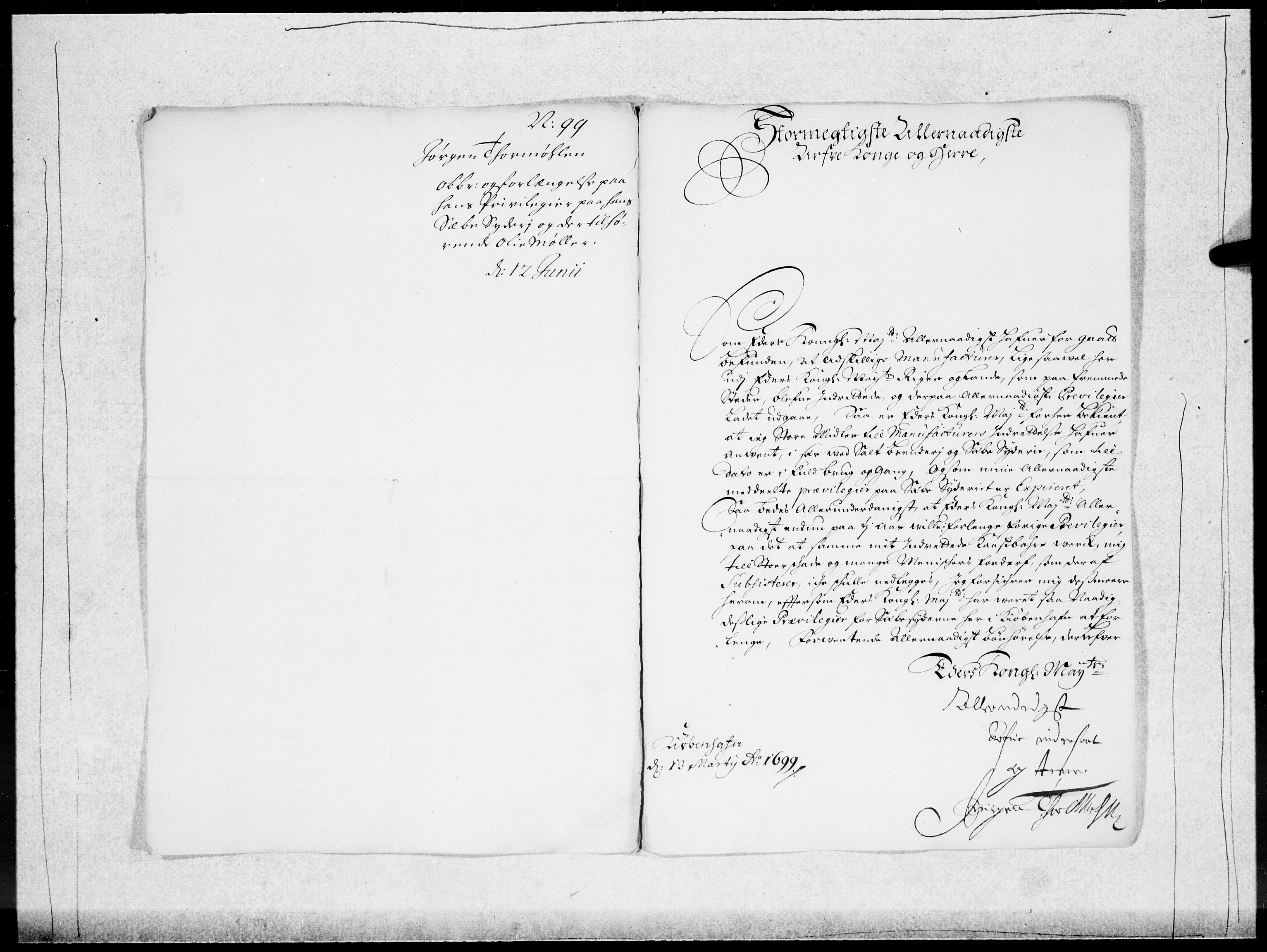 Danske Kanselli 1572-1799, RA/EA-3023/F/Fc/Fcc/Fcca/L0049: Norske innlegg 1572-1799, 1699-1700, p. 3