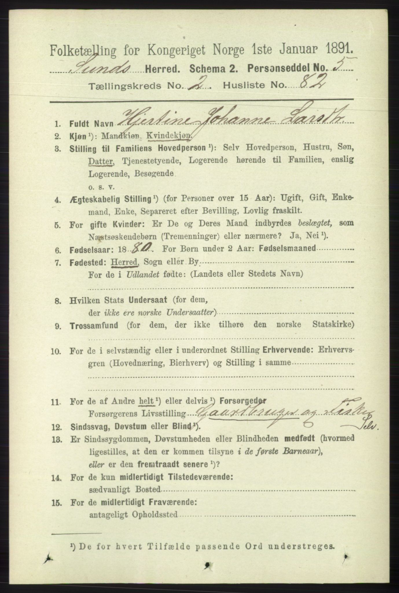 RA, 1891 census for 1245 Sund, 1891, p. 1123