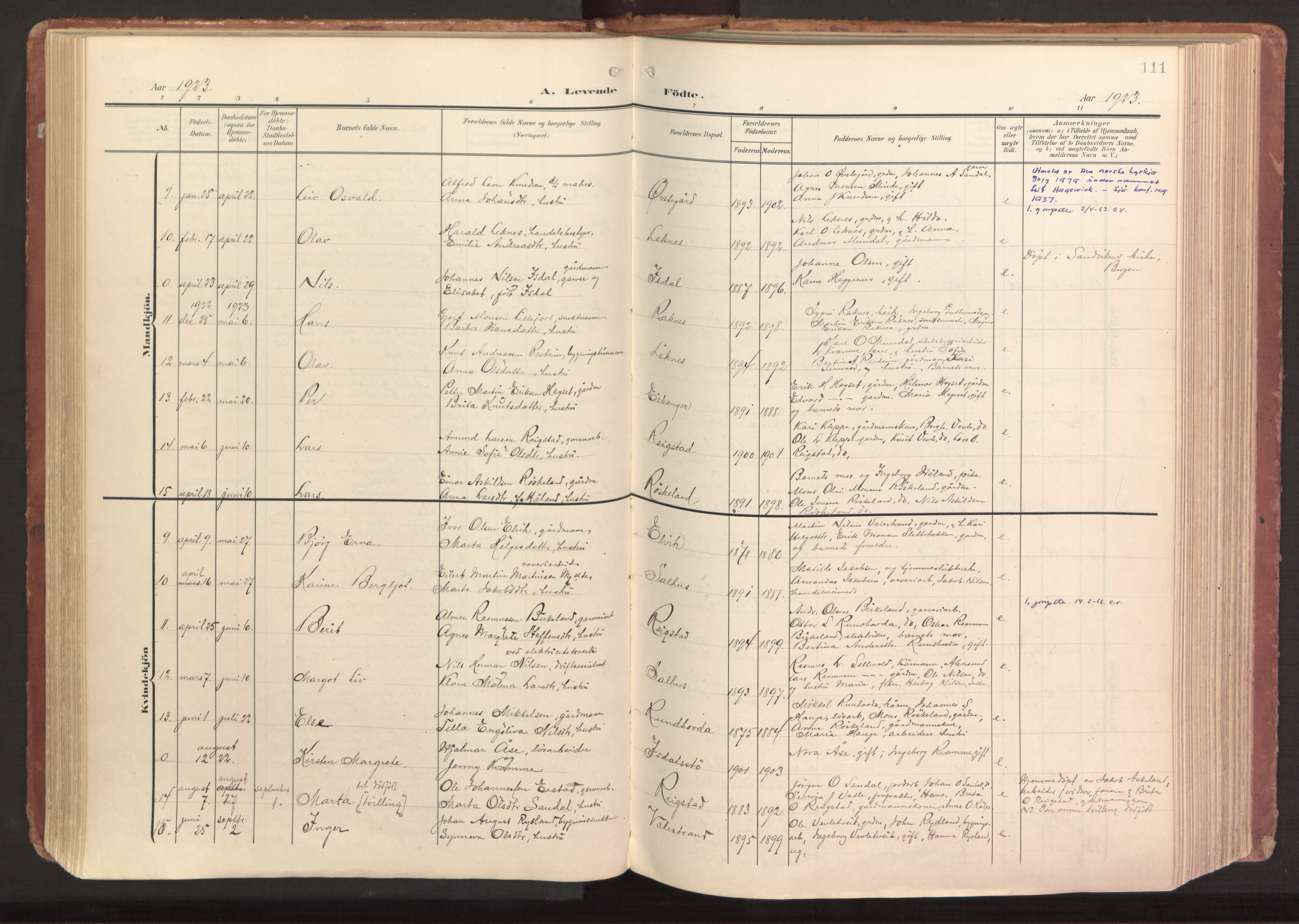 Hamre sokneprestembete, AV/SAB-A-75501/H/Ha/Haa/Haab/L0002: Parish register (official) no. B 2, 1905-1924, p. 111