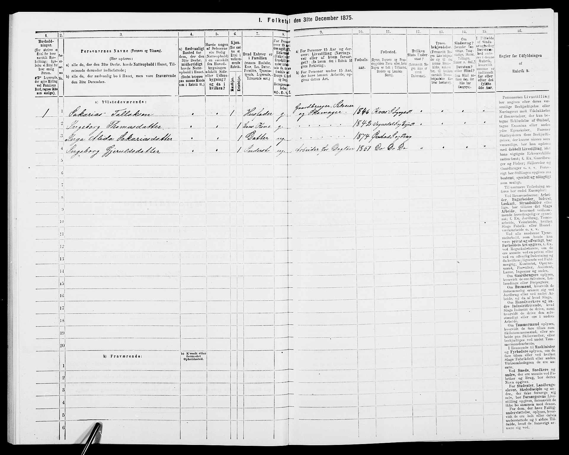 SAK, 1875 census for 0920P Øyestad, 1875, p. 129