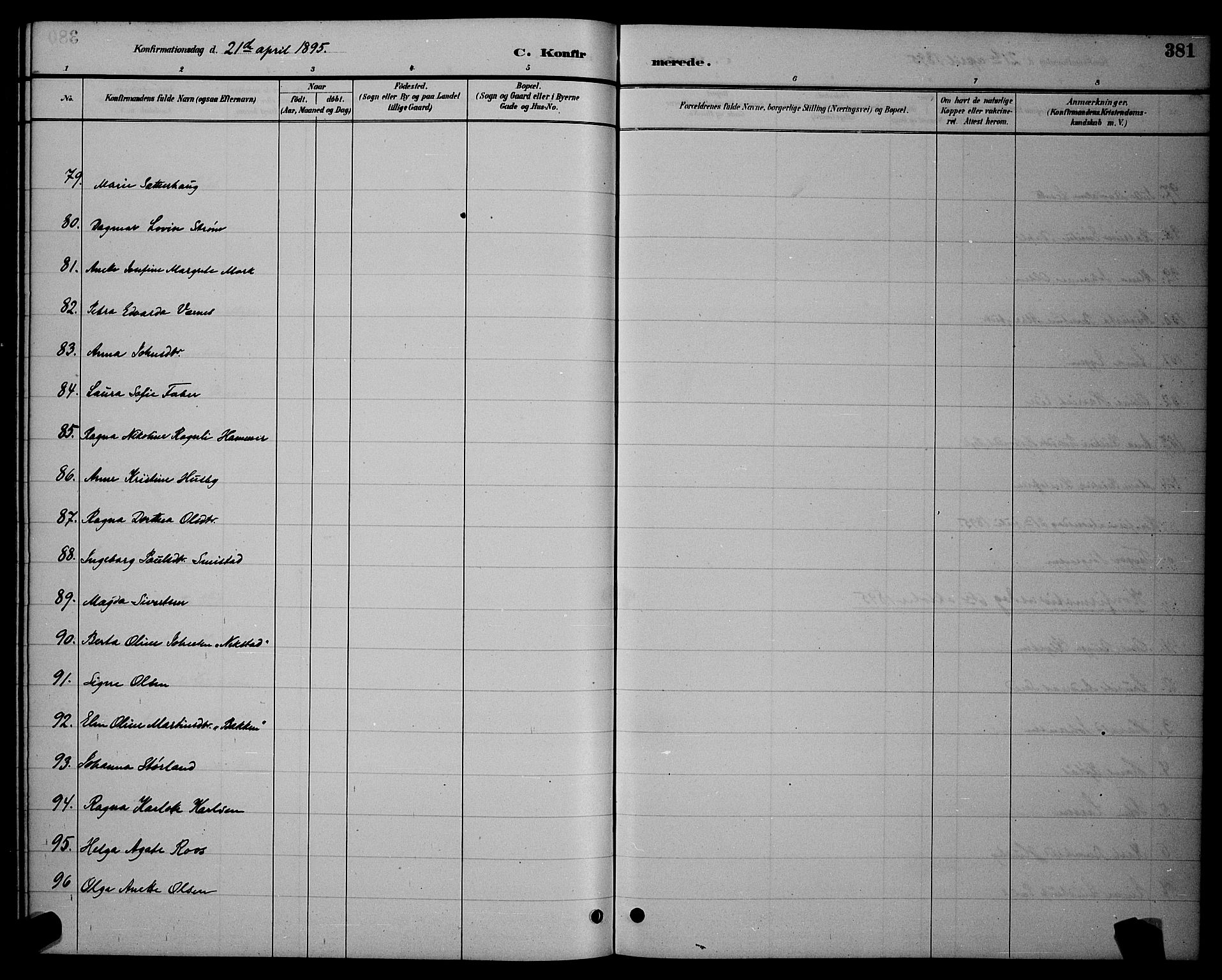 Ministerialprotokoller, klokkerbøker og fødselsregistre - Sør-Trøndelag, AV/SAT-A-1456/604/L0222: Parish register (copy) no. 604C05, 1886-1895, p. 381