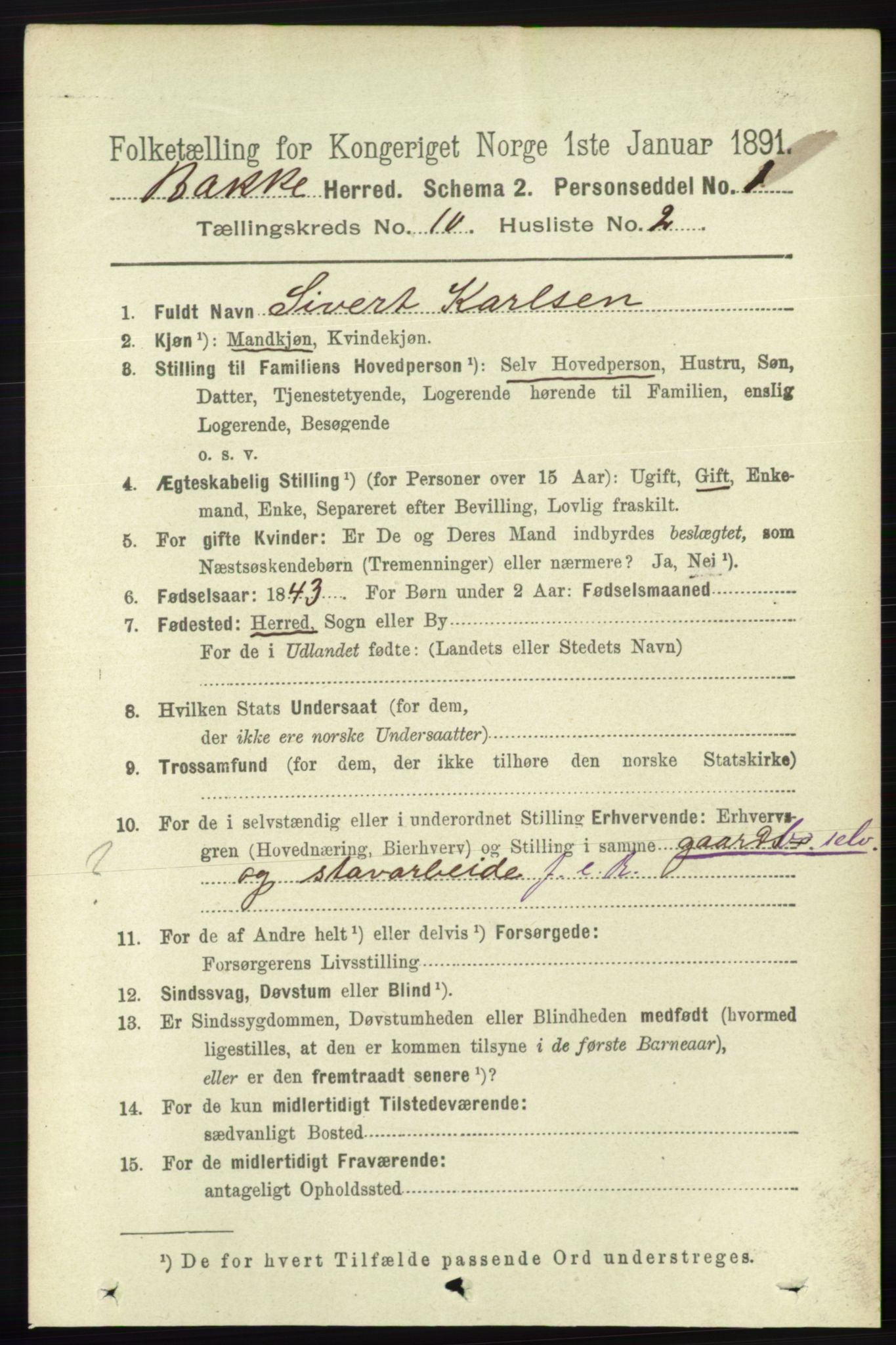 RA, 1891 census for 1045 Bakke, 1891, p. 2007