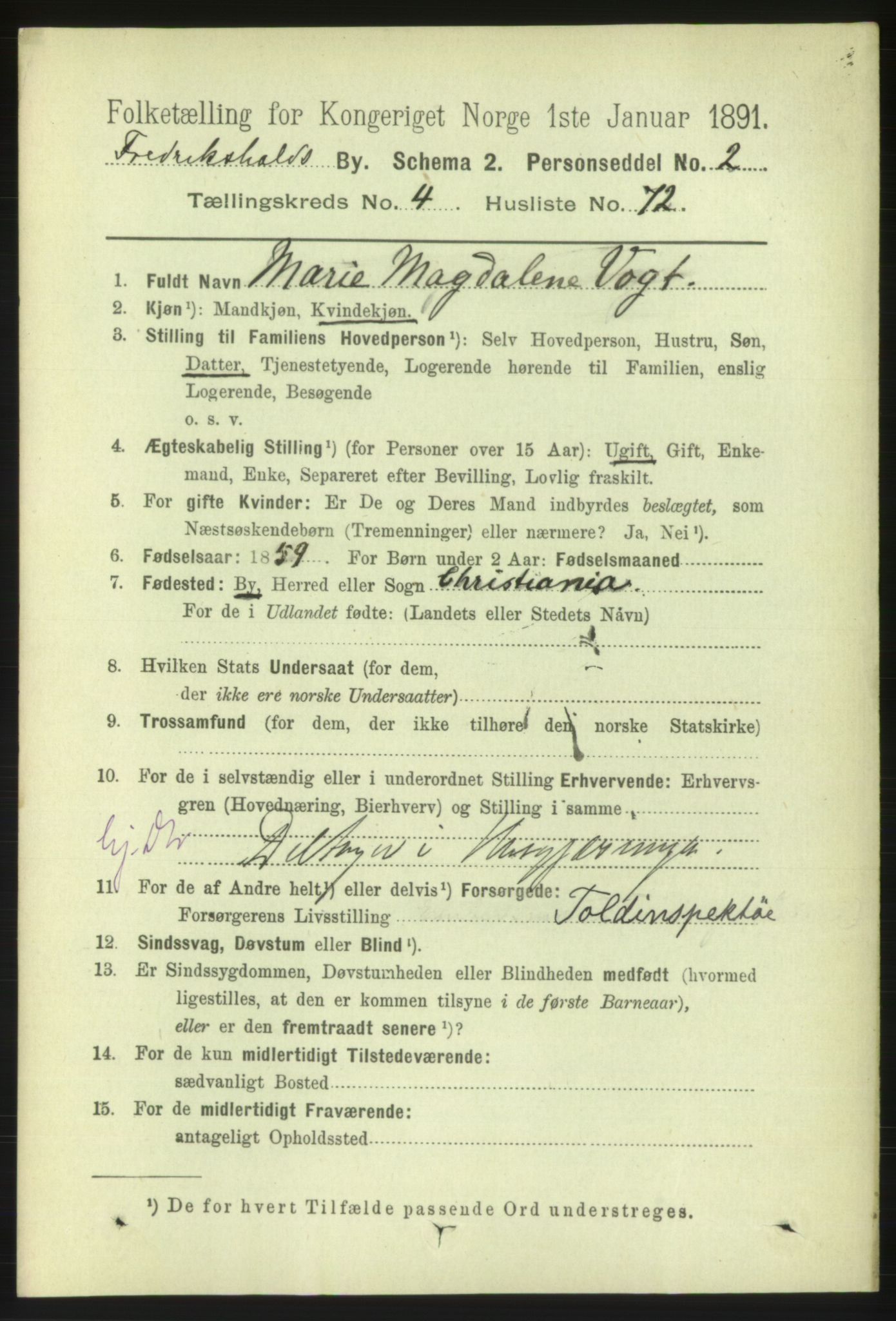 RA, 1891 census for 0101 Fredrikshald, 1891, p. 4046