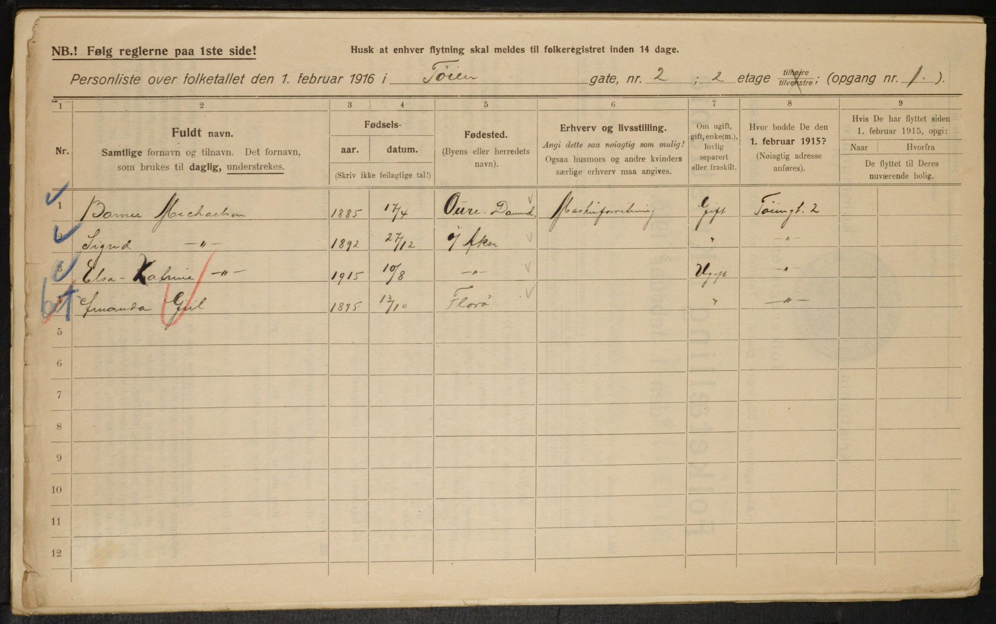 OBA, Municipal Census 1916 for Kristiania, 1916, p. 120671