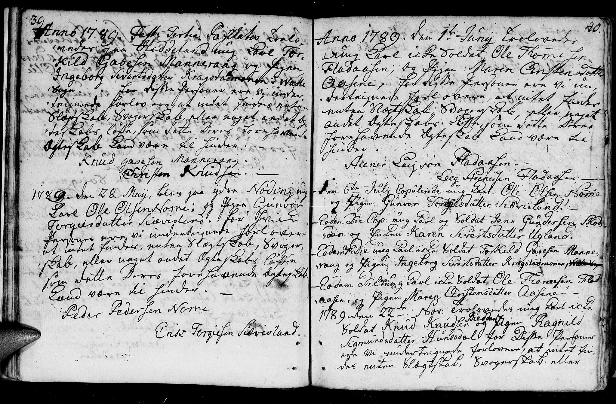 Holum sokneprestkontor, AV/SAK-1111-0022/F/Fa/Fac/L0001: Parish register (official) no. A 1, 1773-1820, p. 39-40