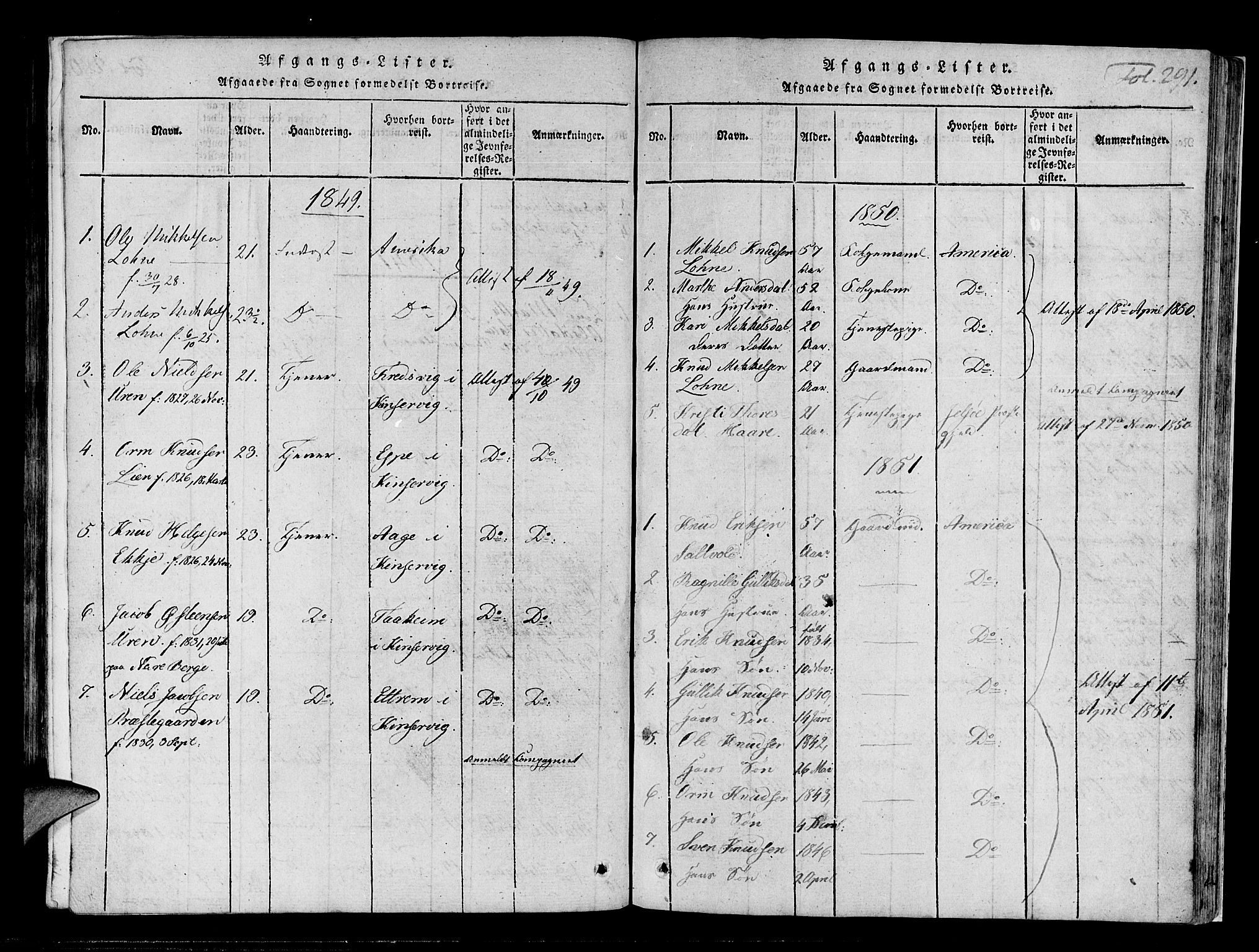Røldal sokneprestembete, SAB/A-100247: Parish register (official) no. A 2, 1817-1856, p. 291