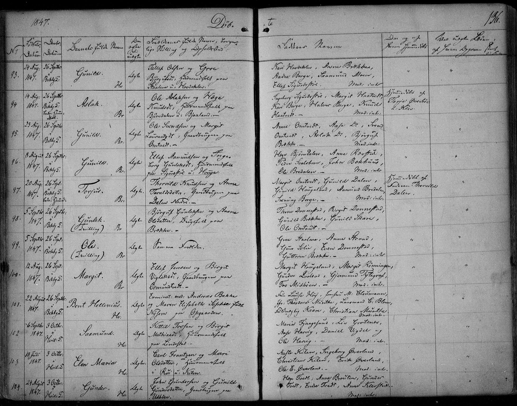 Kviteseid kirkebøker, AV/SAKO-A-276/F/Fa/L0006: Parish register (official) no. I 6, 1836-1858, p. 136