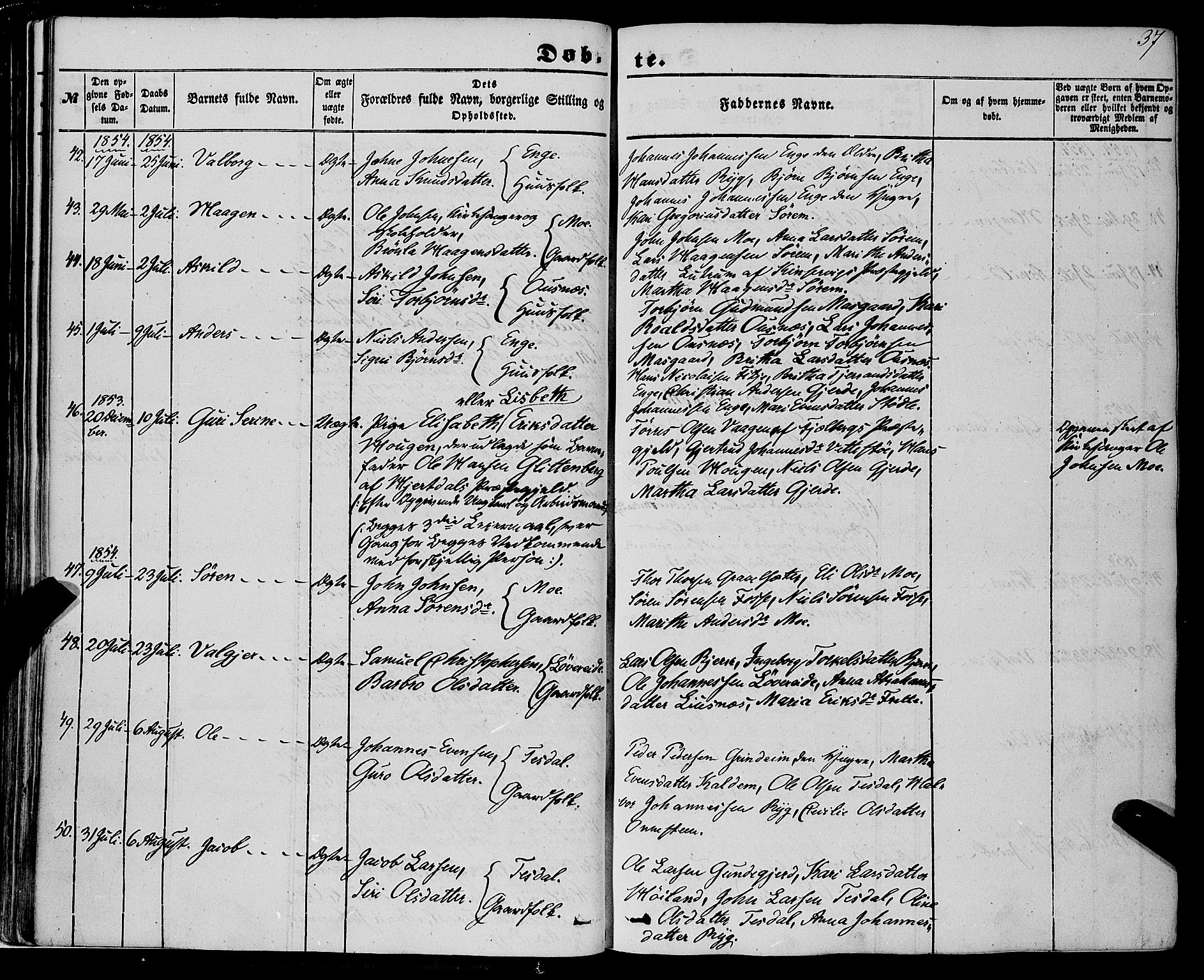 Etne sokneprestembete, AV/SAB-A-75001/H/Haa: Parish register (official) no. A 8, 1848-1862, p. 37