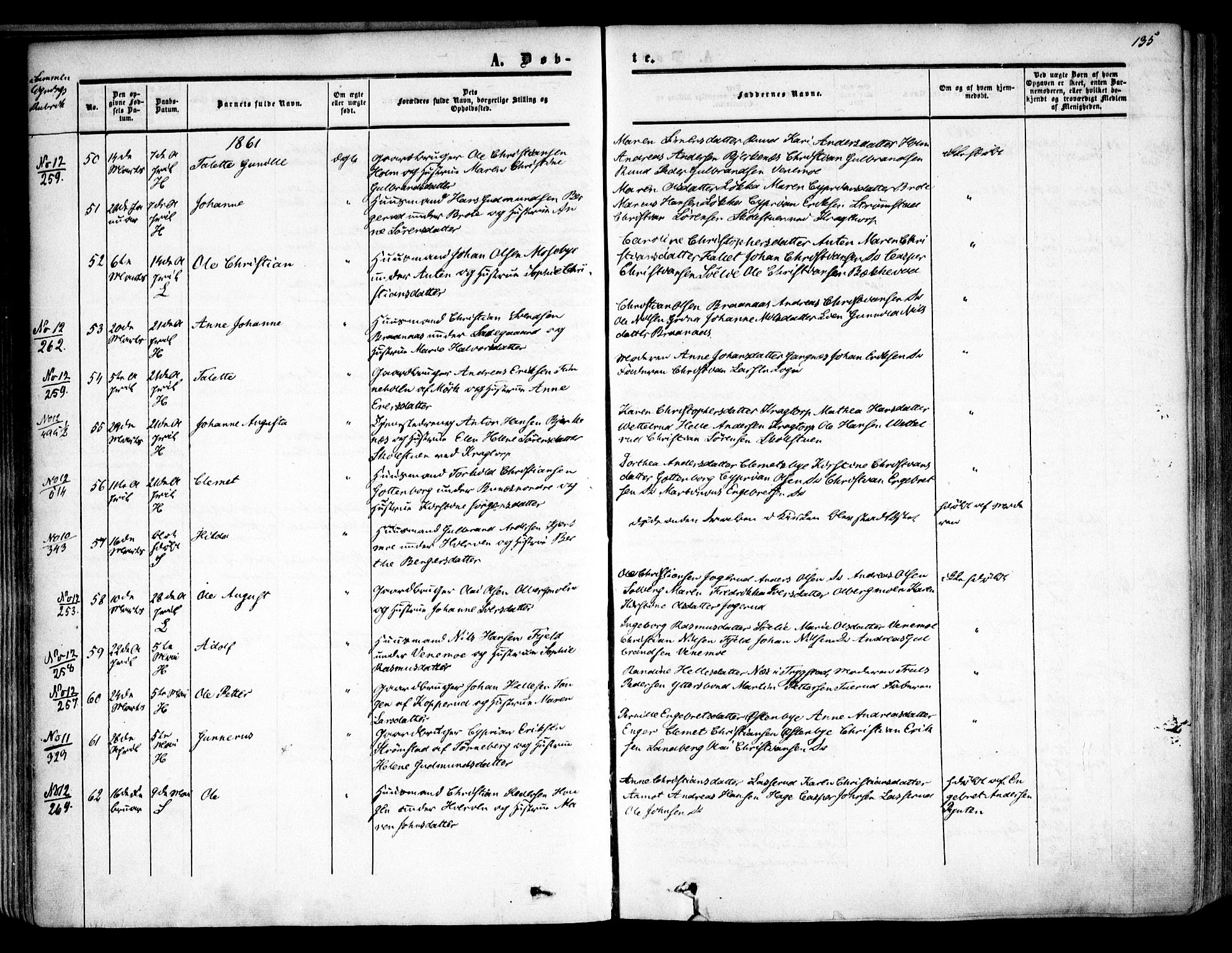 Høland prestekontor Kirkebøker, SAO/A-10346a/F/Fa/L0010: Parish register (official) no. I 10, 1854-1861, p. 135
