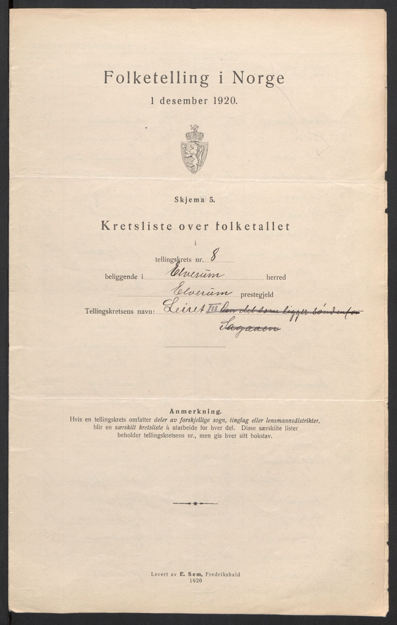 SAH, 1920 census for Elverum, 1920, p. 36