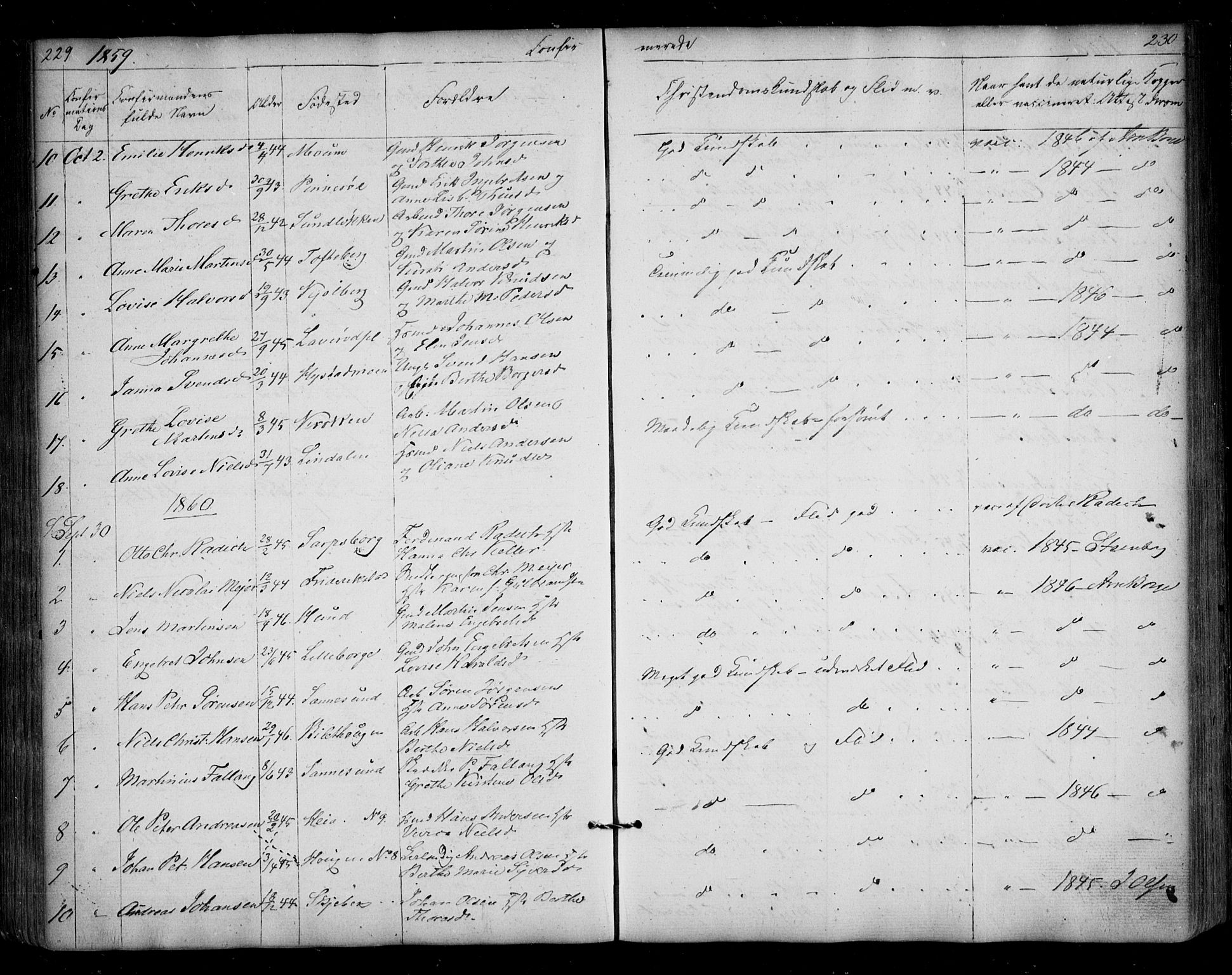 Borge prestekontor Kirkebøker, AV/SAO-A-10903/F/Fa/L0005: Parish register (official) no. I 5, 1848-1860, p. 229-230