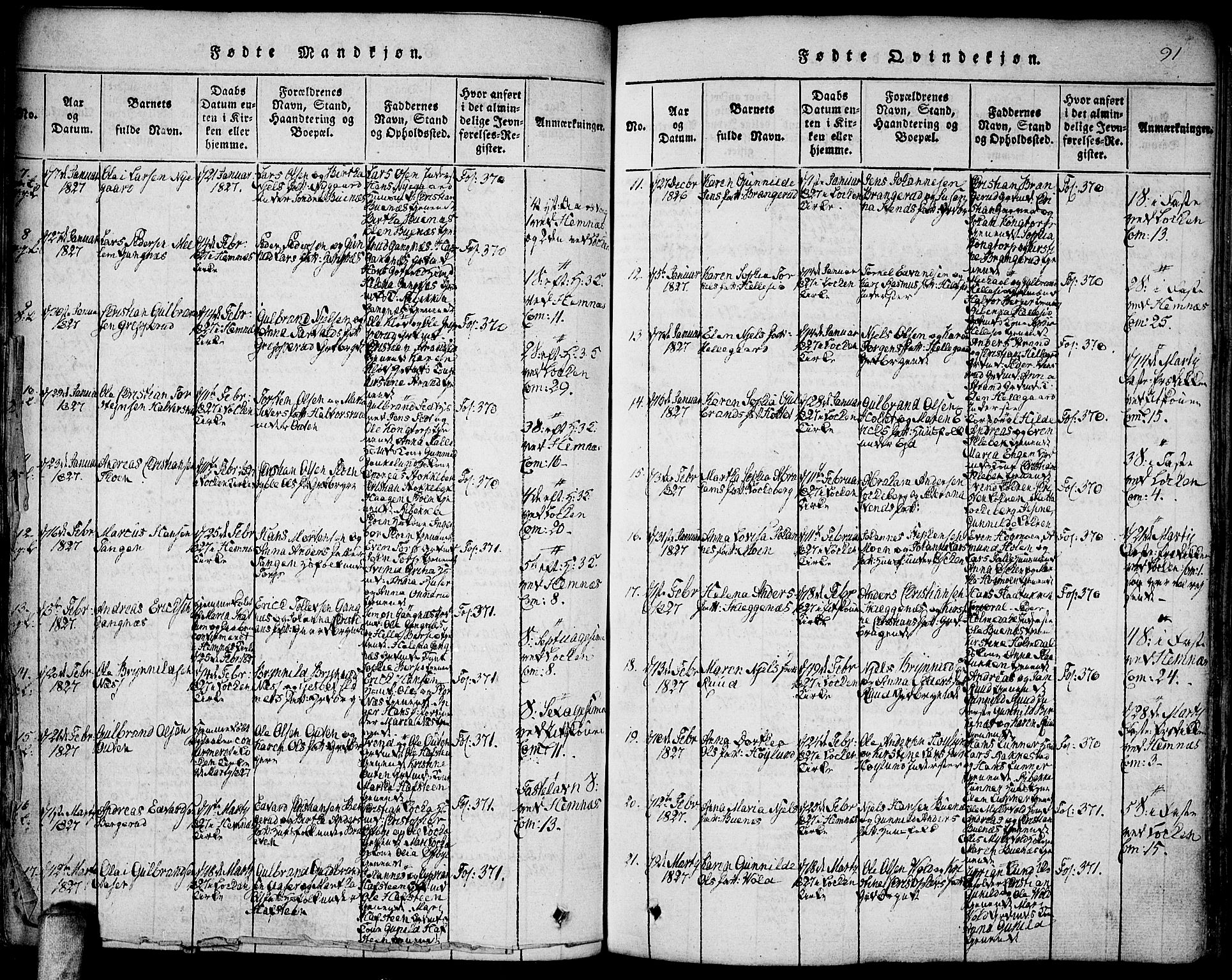 Høland prestekontor Kirkebøker, AV/SAO-A-10346a/F/Fa/L0007: Parish register (official) no. I 7, 1814-1827, p. 91