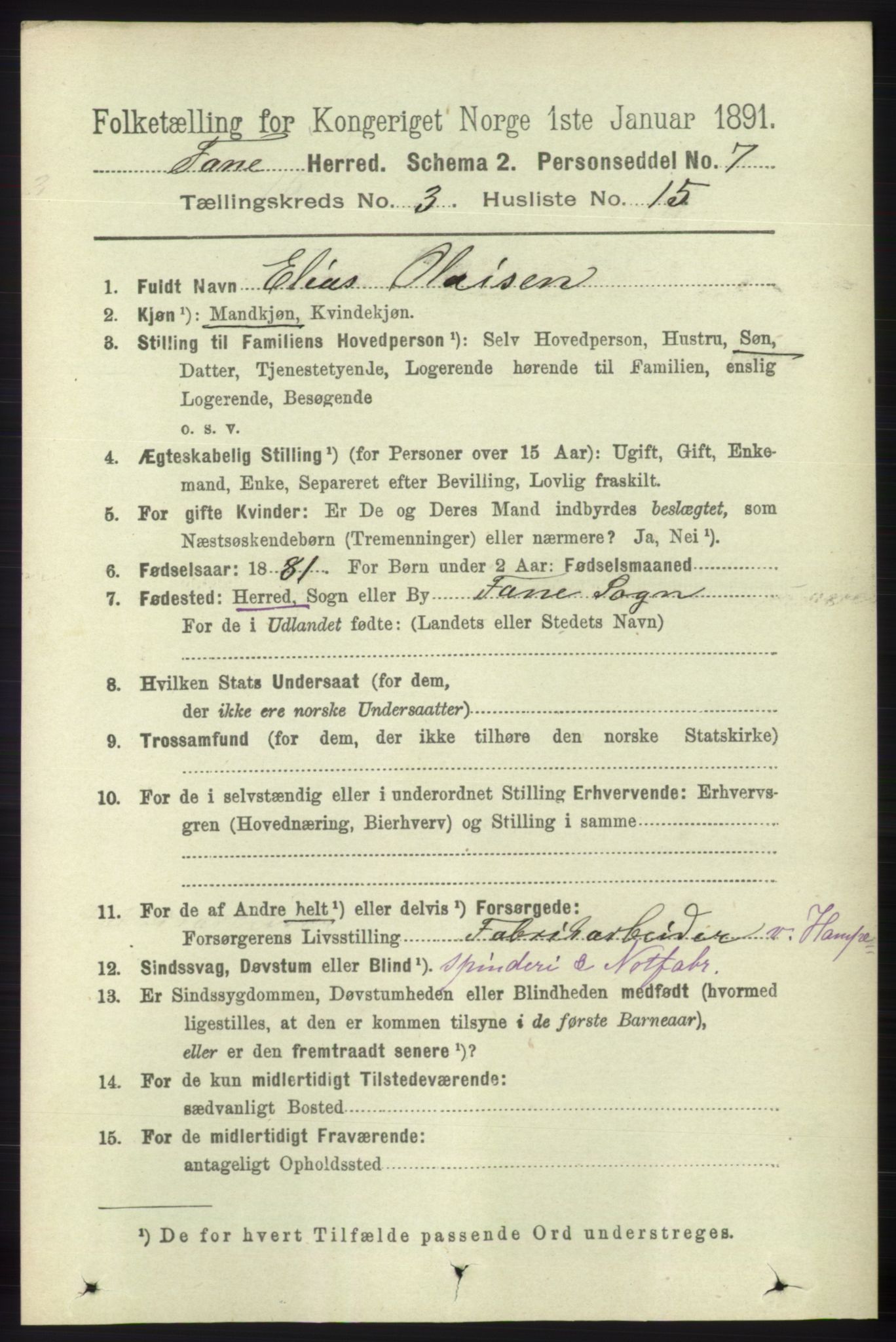 RA, 1891 census for 1249 Fana, 1891, p. 987