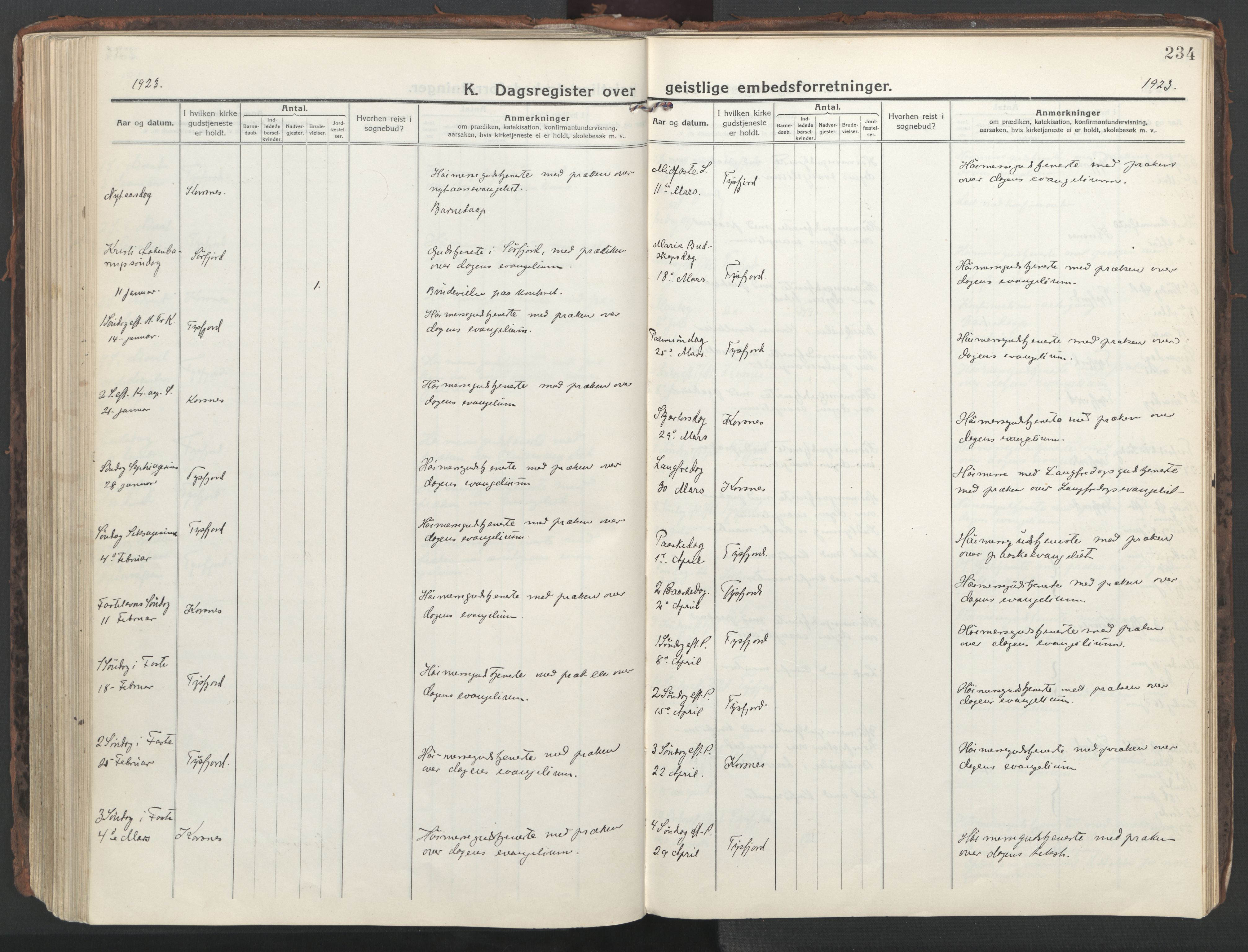 Ministerialprotokoller, klokkerbøker og fødselsregistre - Nordland, SAT/A-1459/861/L0872: Parish register (official) no. 861A07, 1915-1924, p. 234