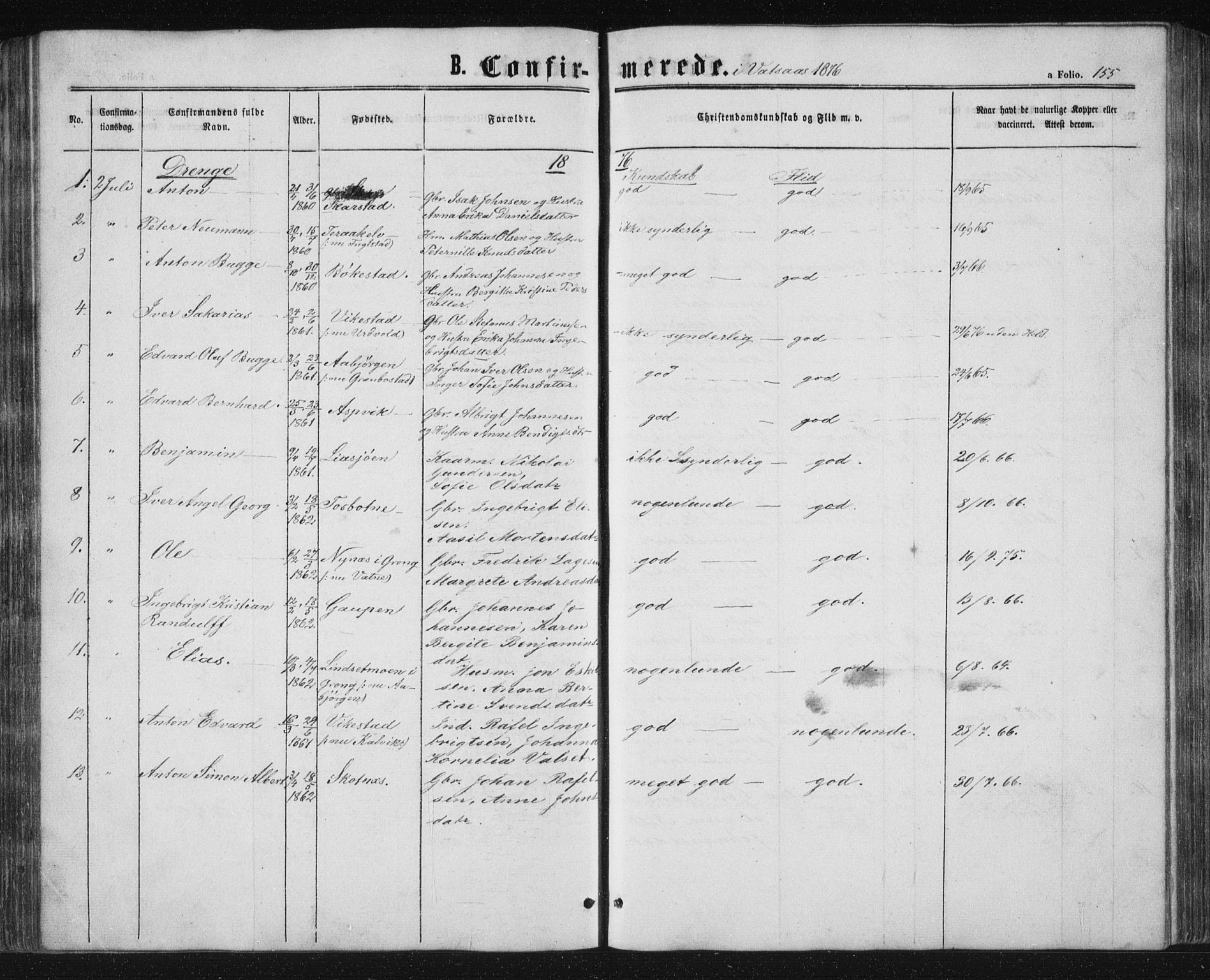 Ministerialprotokoller, klokkerbøker og fødselsregistre - Nordland, AV/SAT-A-1459/810/L0158: Parish register (copy) no. 810C02 /1, 1863-1883, p. 155