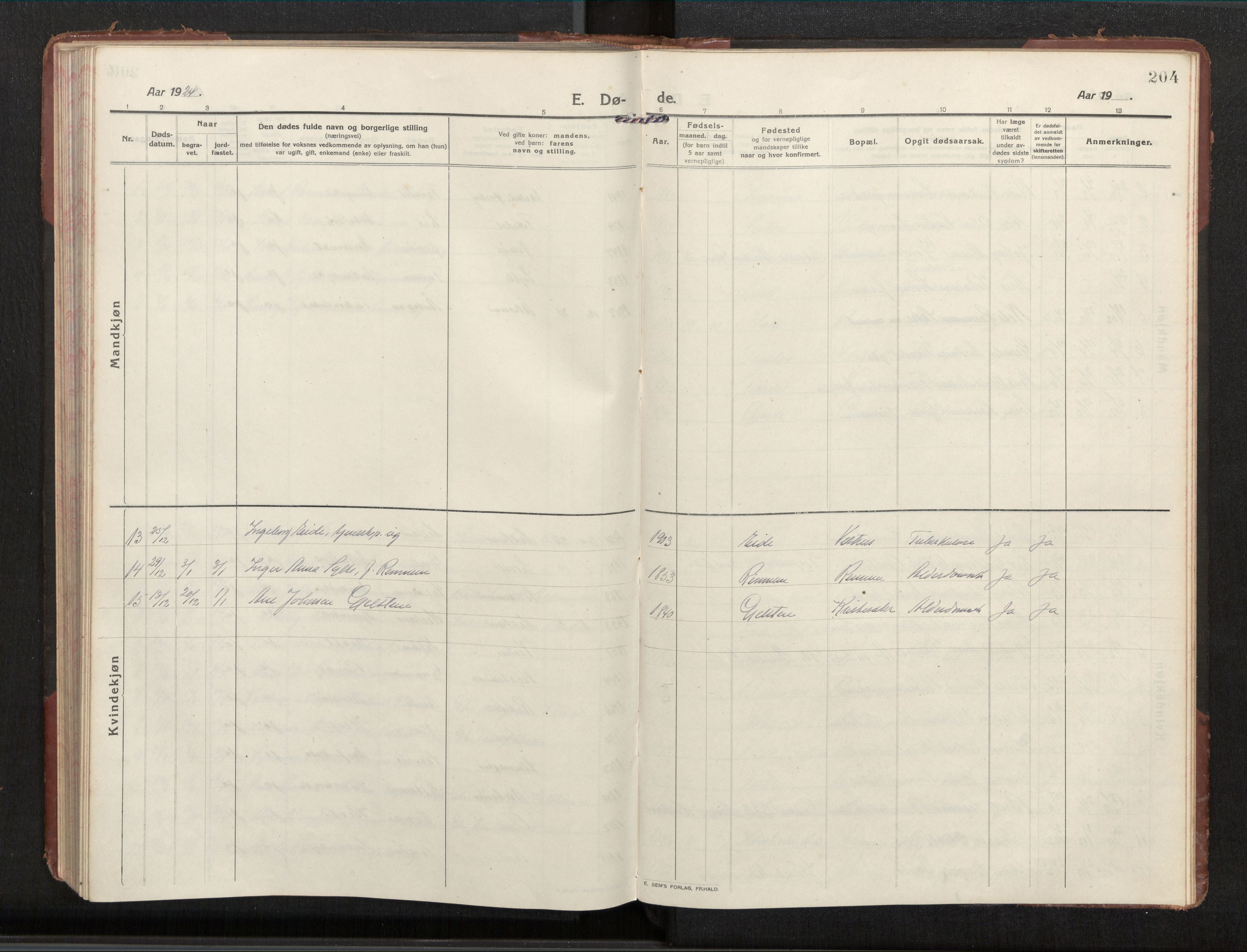Ministerialprotokoller, klokkerbøker og fødselsregistre - Møre og Romsdal, AV/SAT-A-1454/539/L0536a: Parish register (copy) no. 539C03, 1912-1936, p. 204