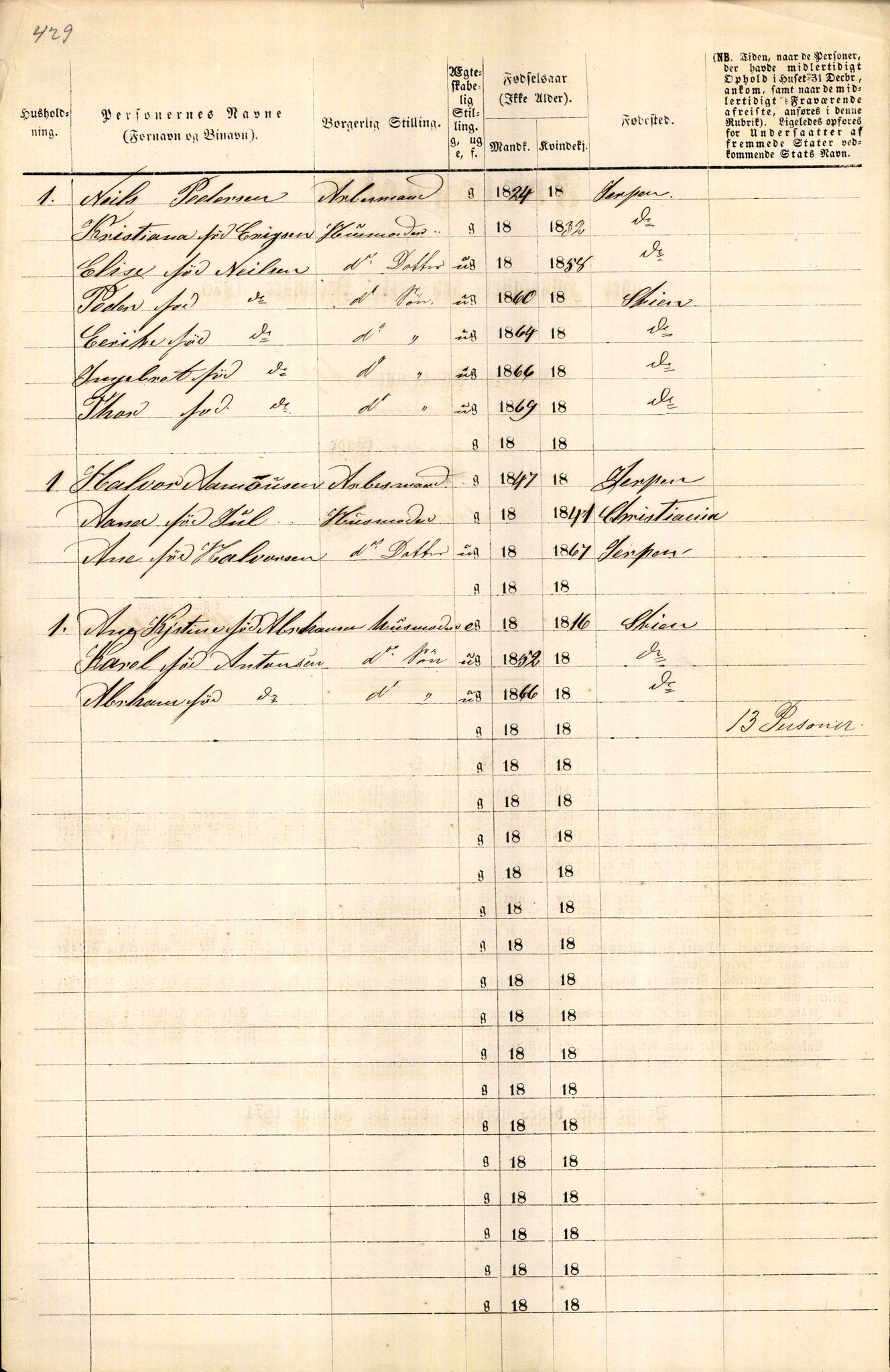 RA, 1870 census for 0806 Skien, 1870, p. 6