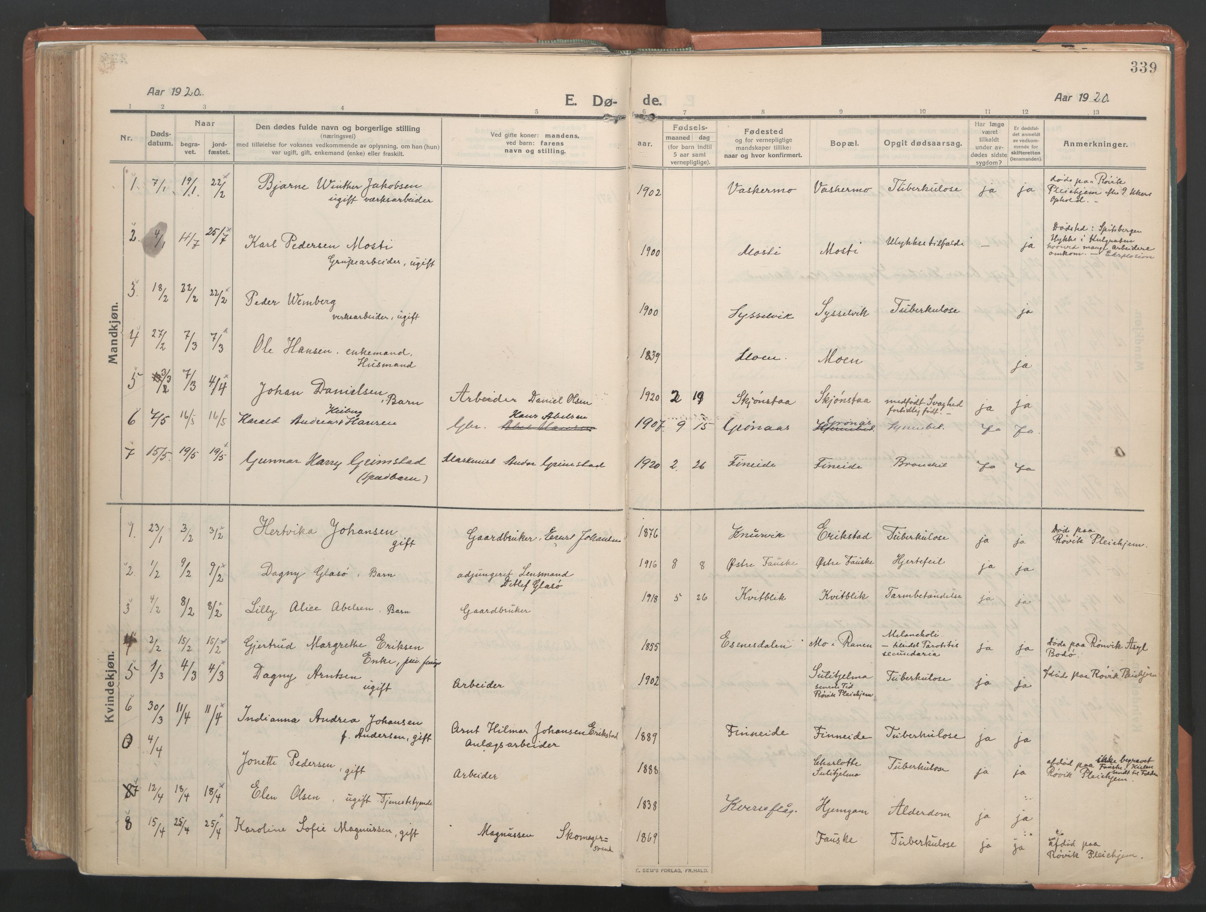 Ministerialprotokoller, klokkerbøker og fødselsregistre - Nordland, AV/SAT-A-1459/849/L0698: Parish register (official) no. 849A09, 1911-1924, p. 339