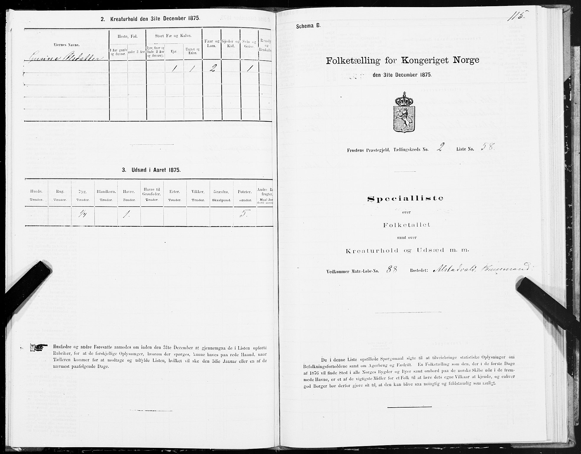 SAT, 1875 census for 1717P Frosta, 1875, p. 2115
