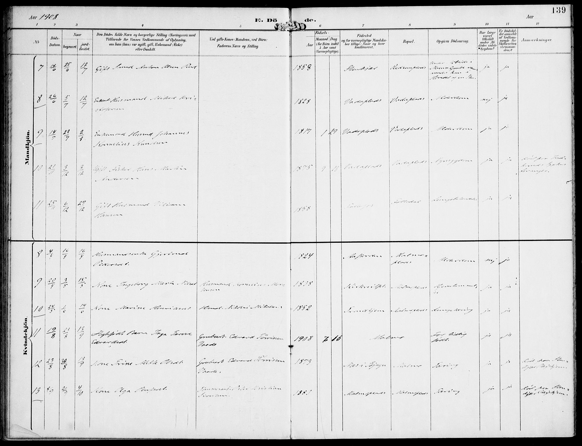 Ministerialprotokoller, klokkerbøker og fødselsregistre - Nord-Trøndelag, SAT/A-1458/745/L0430: Parish register (official) no. 745A02, 1895-1913, p. 139