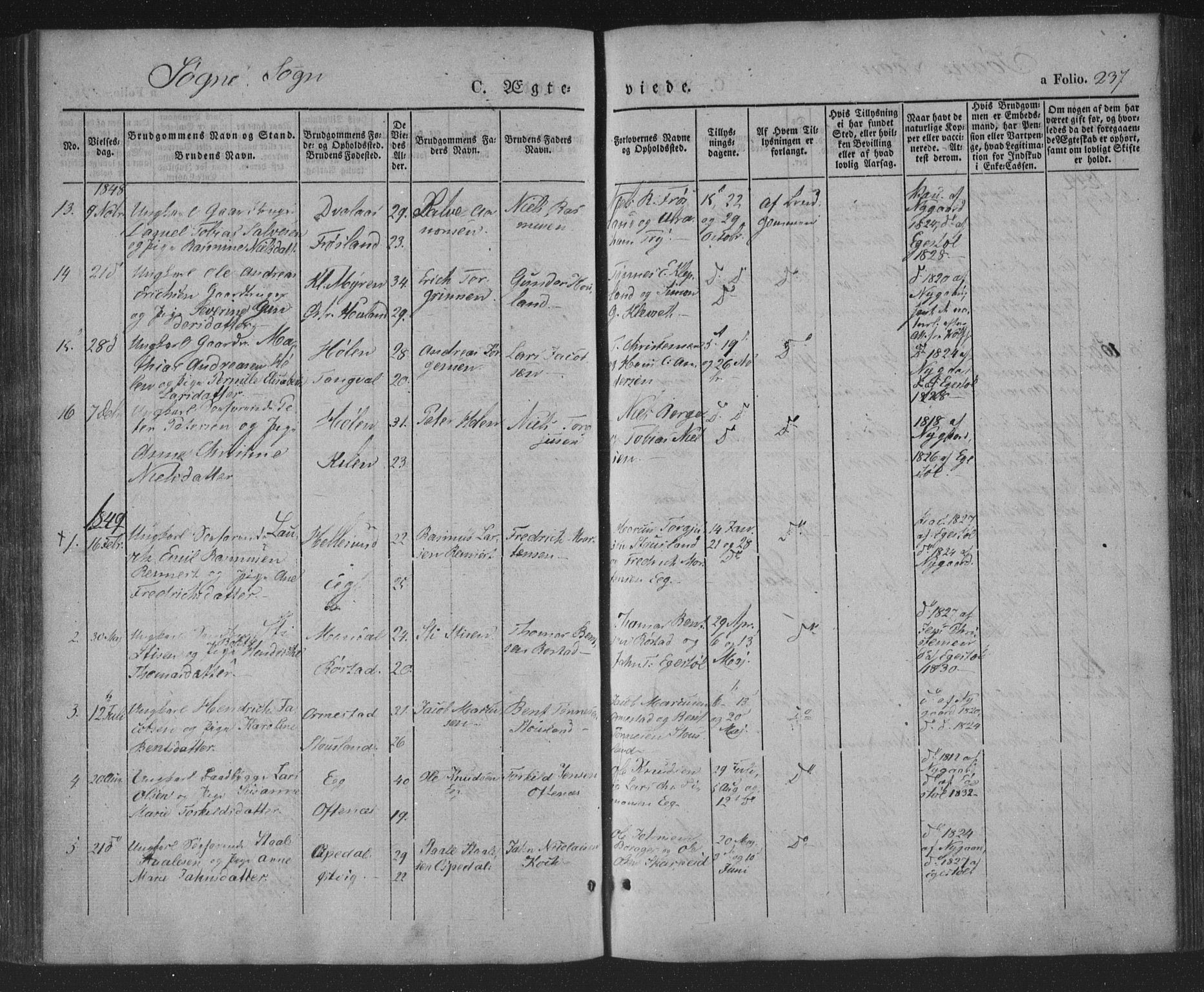 Søgne sokneprestkontor, AV/SAK-1111-0037/F/Fa/Fab/L0009: Parish register (official) no. A 9, 1838-1853, p. 237