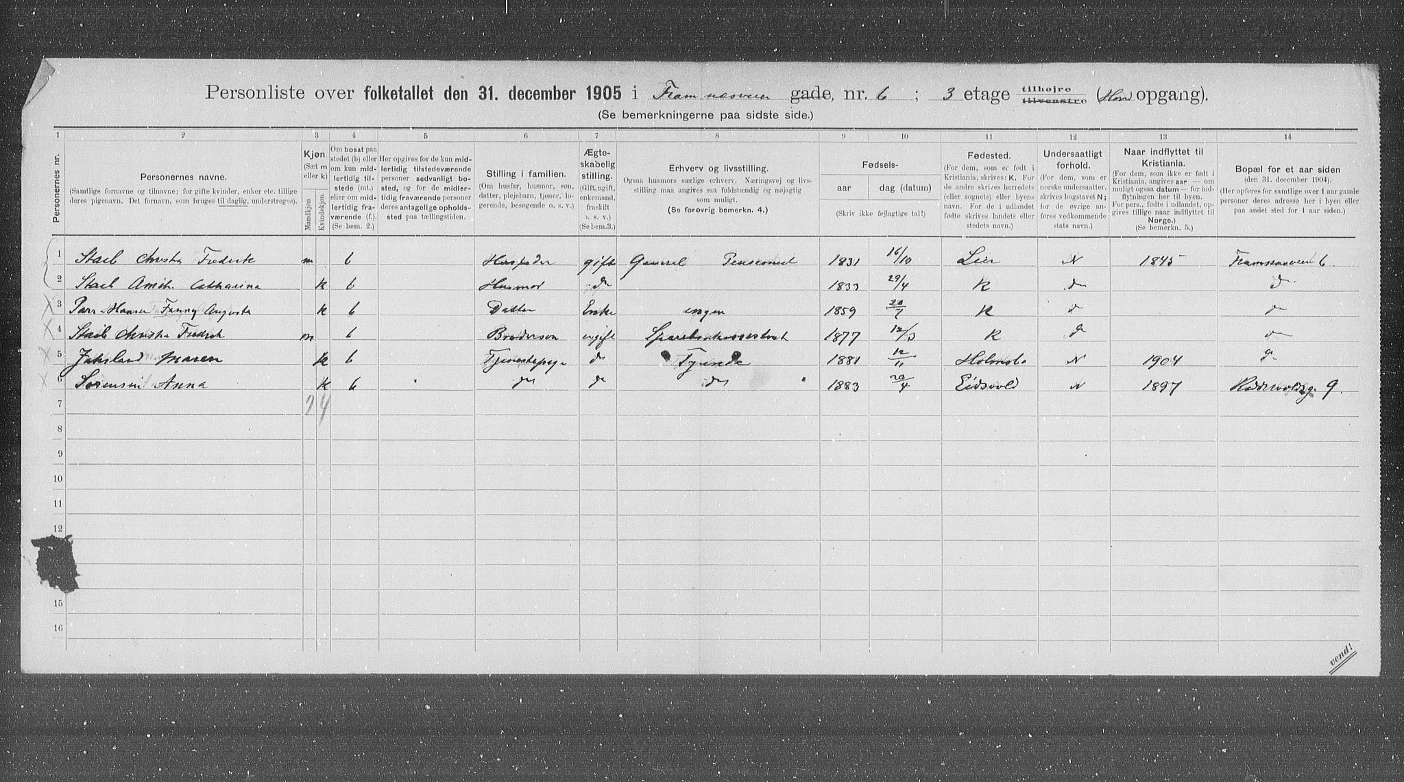 OBA, Municipal Census 1905 for Kristiania, 1905, p. 13155