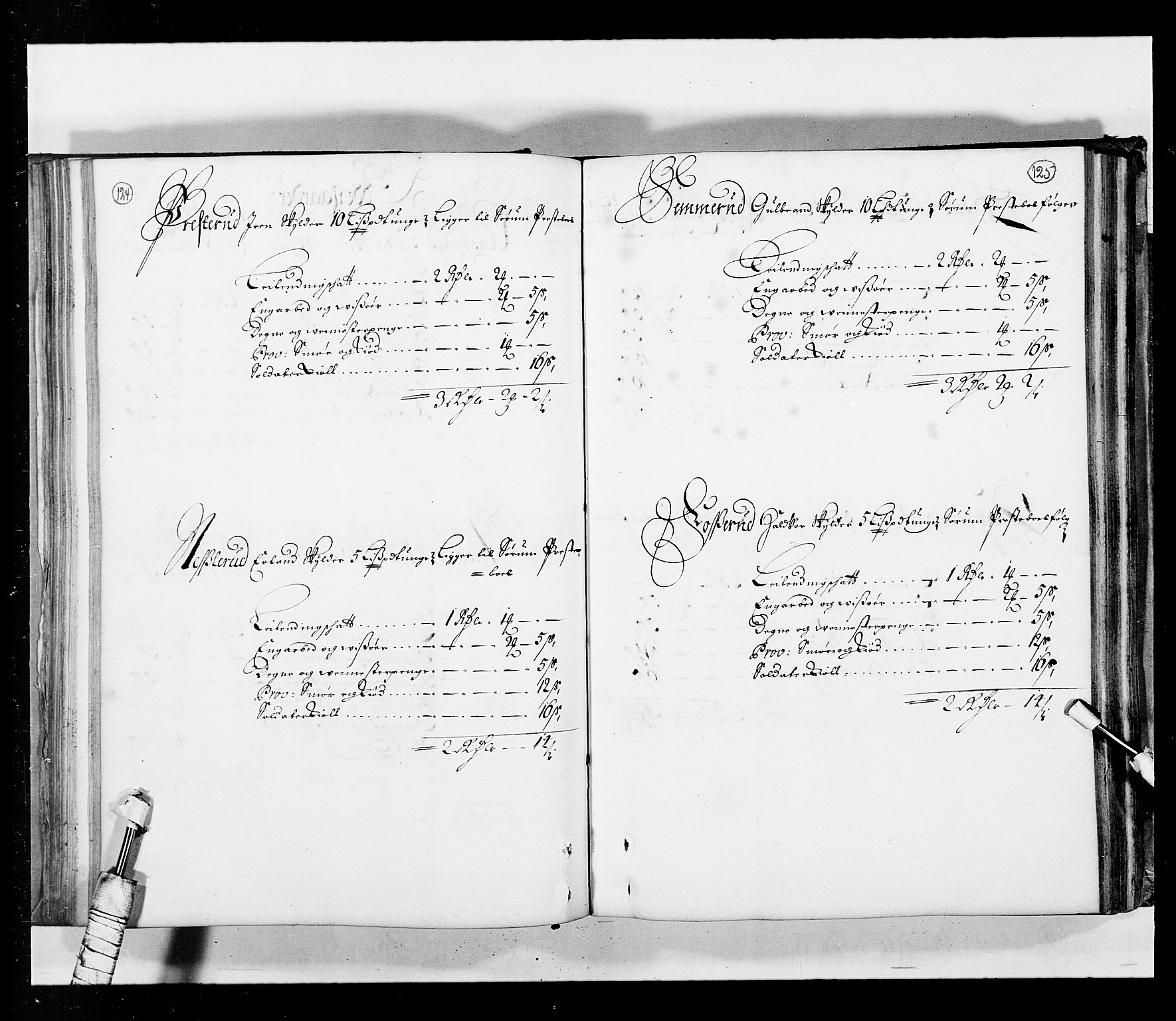 Stattholderembetet 1572-1771, AV/RA-EA-2870/Ek/L0034/0001: Jordebøker 1662-1720: / Matrikkel for Nedre Romerike, 1685, p. 124-125