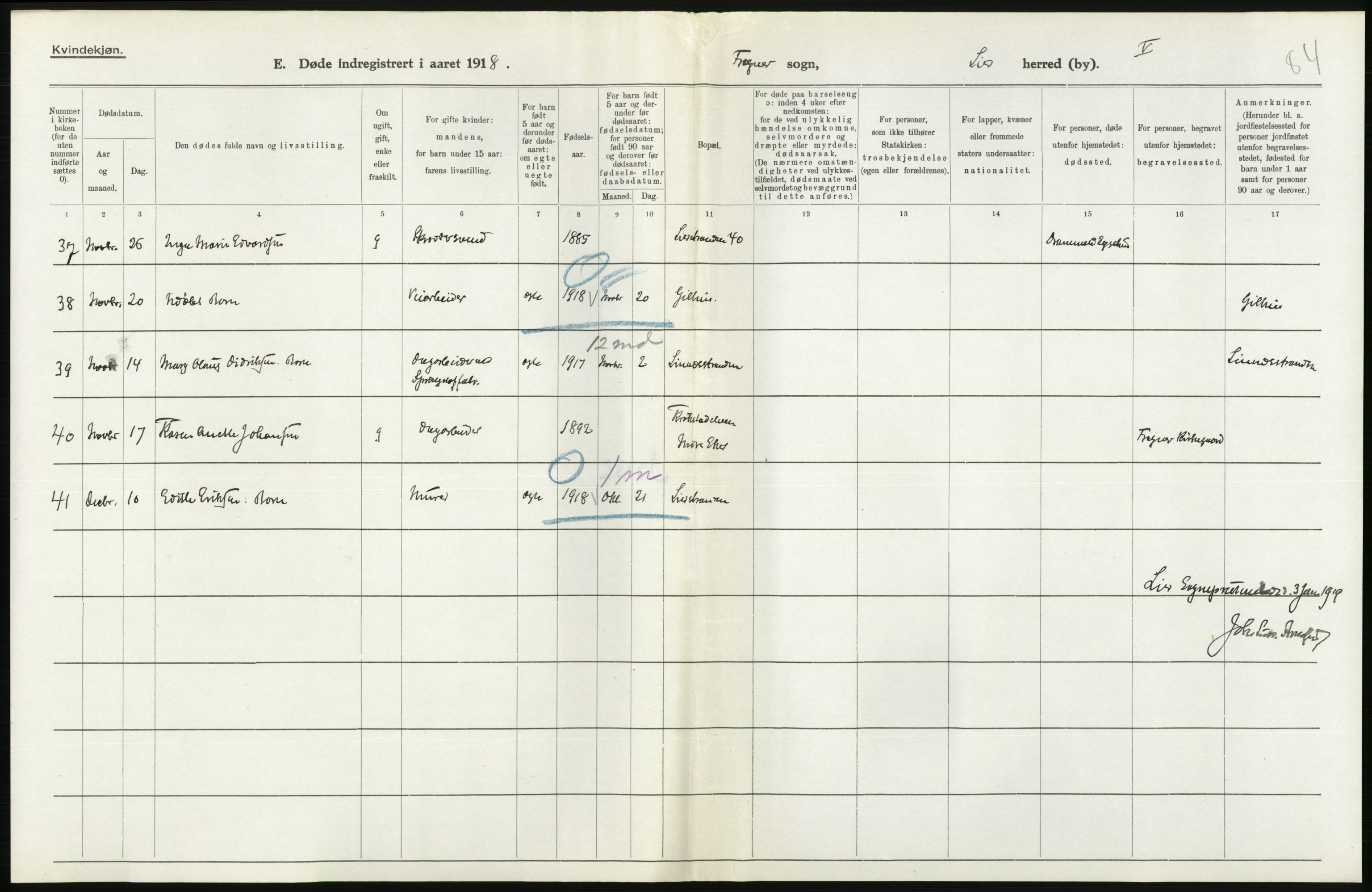 Statistisk sentralbyrå, Sosiodemografiske emner, Befolkning, AV/RA-S-2228/D/Df/Dfb/Dfbh/L0020: Buskerud fylke: Døde. Bygder og byer., 1918, p. 362