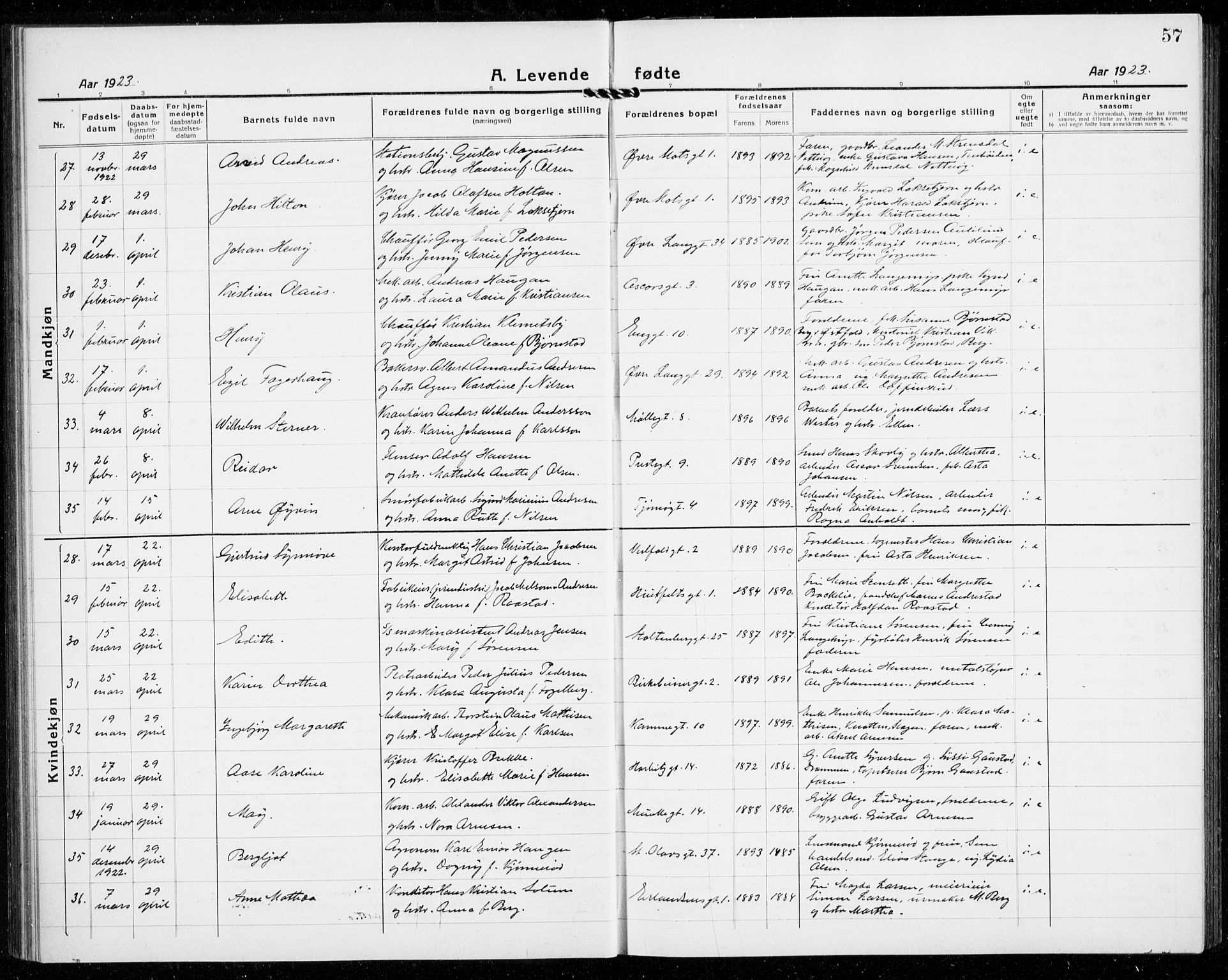 Tønsberg kirkebøker, AV/SAKO-A-330/G/Ga/L0010: Parish register (copy) no. 10, 1920-1942, p. 57