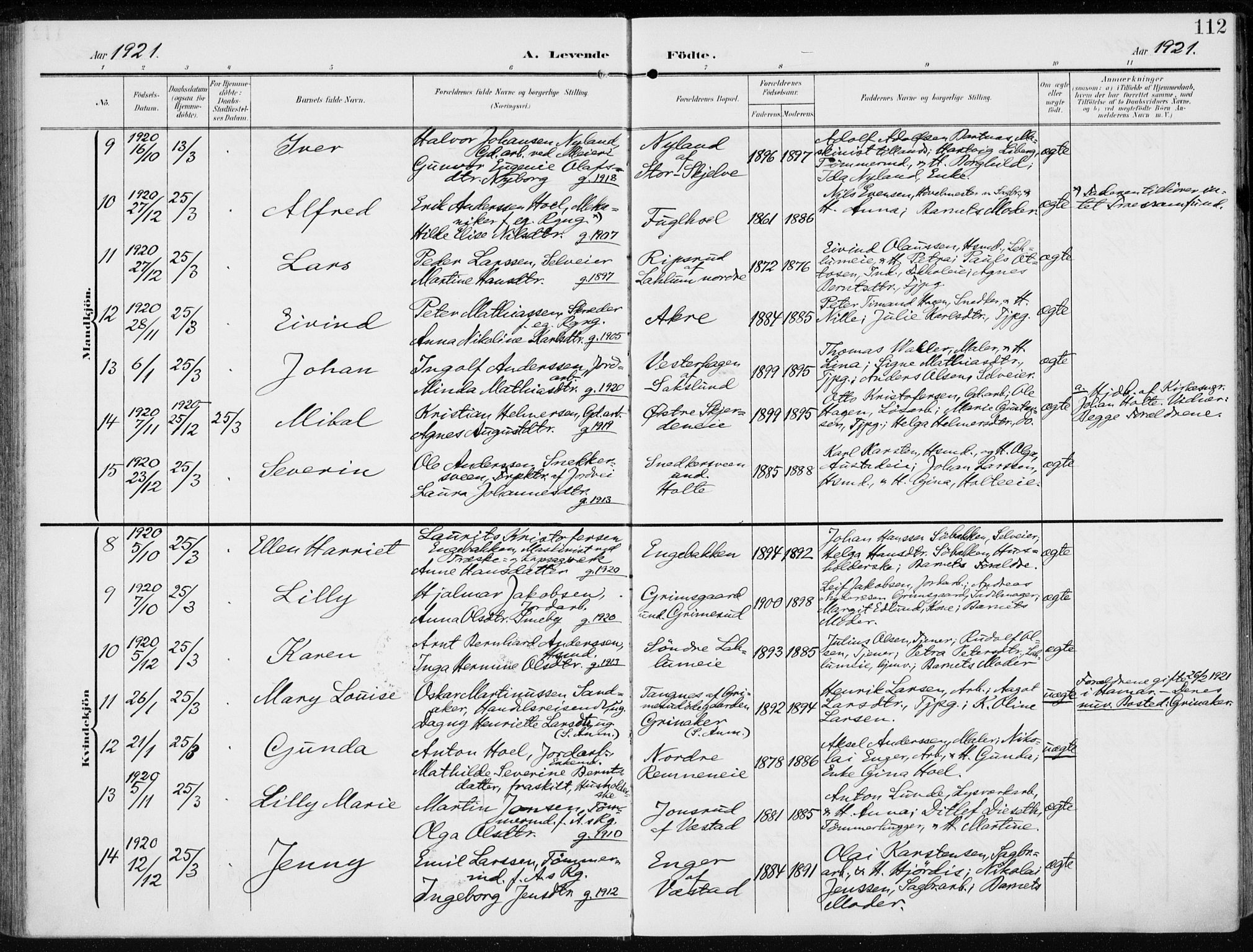 Stange prestekontor, AV/SAH-PREST-002/K/L0024: Parish register (official) no. 24, 1906-1922, p. 112