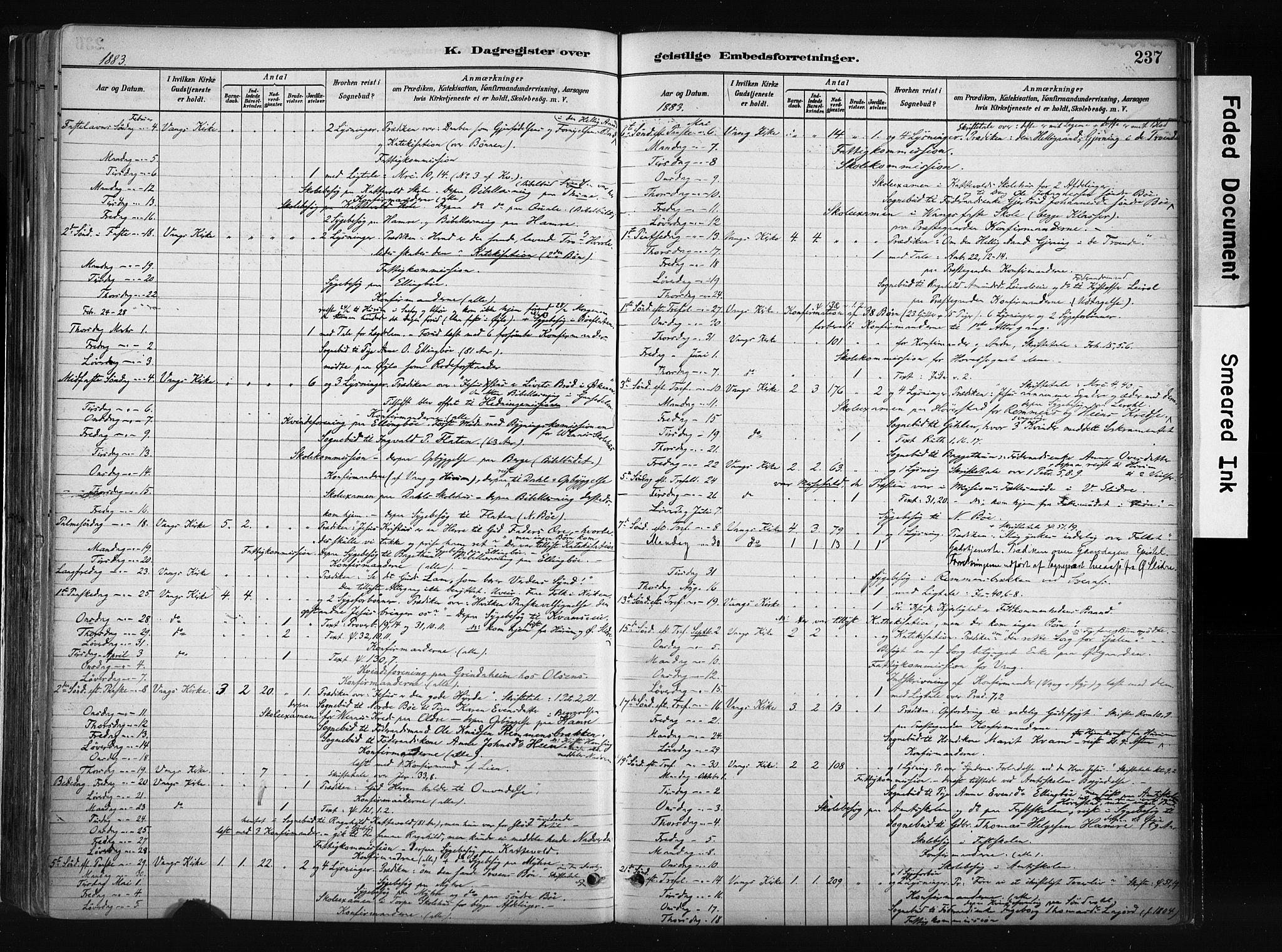 Vang prestekontor, Valdres, AV/SAH-PREST-140/H/Ha/L0008: Parish register (official) no. 8, 1882-1910, p. 237