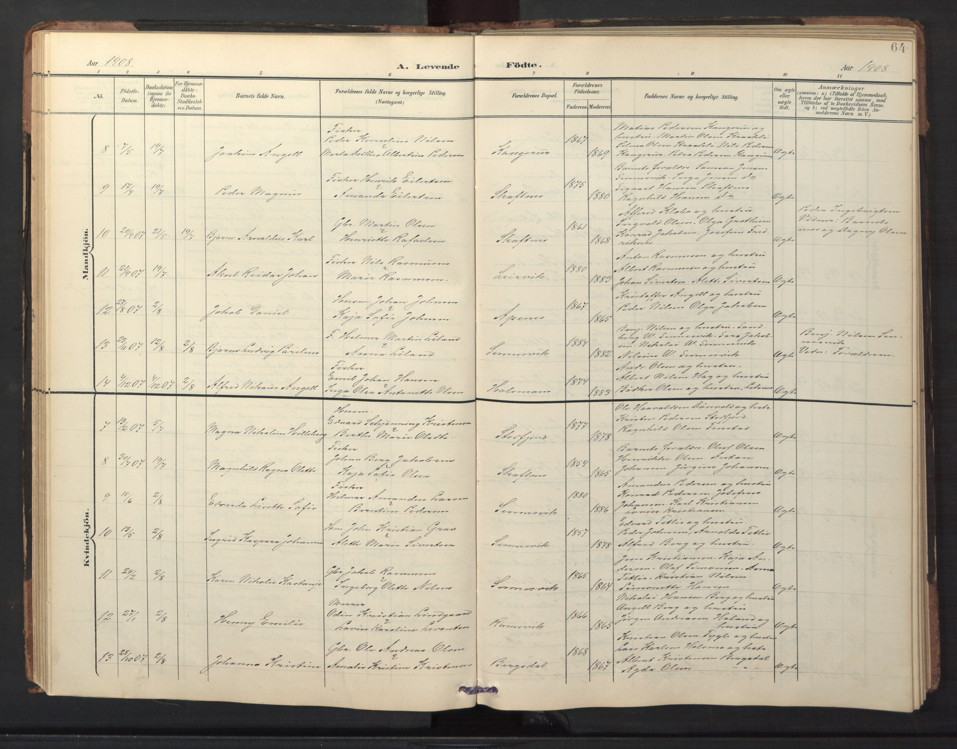 Ministerialprotokoller, klokkerbøker og fødselsregistre - Nordland, AV/SAT-A-1459/882/L1185: Parish register (copy) no. 882C03, 1898-1910, p. 64