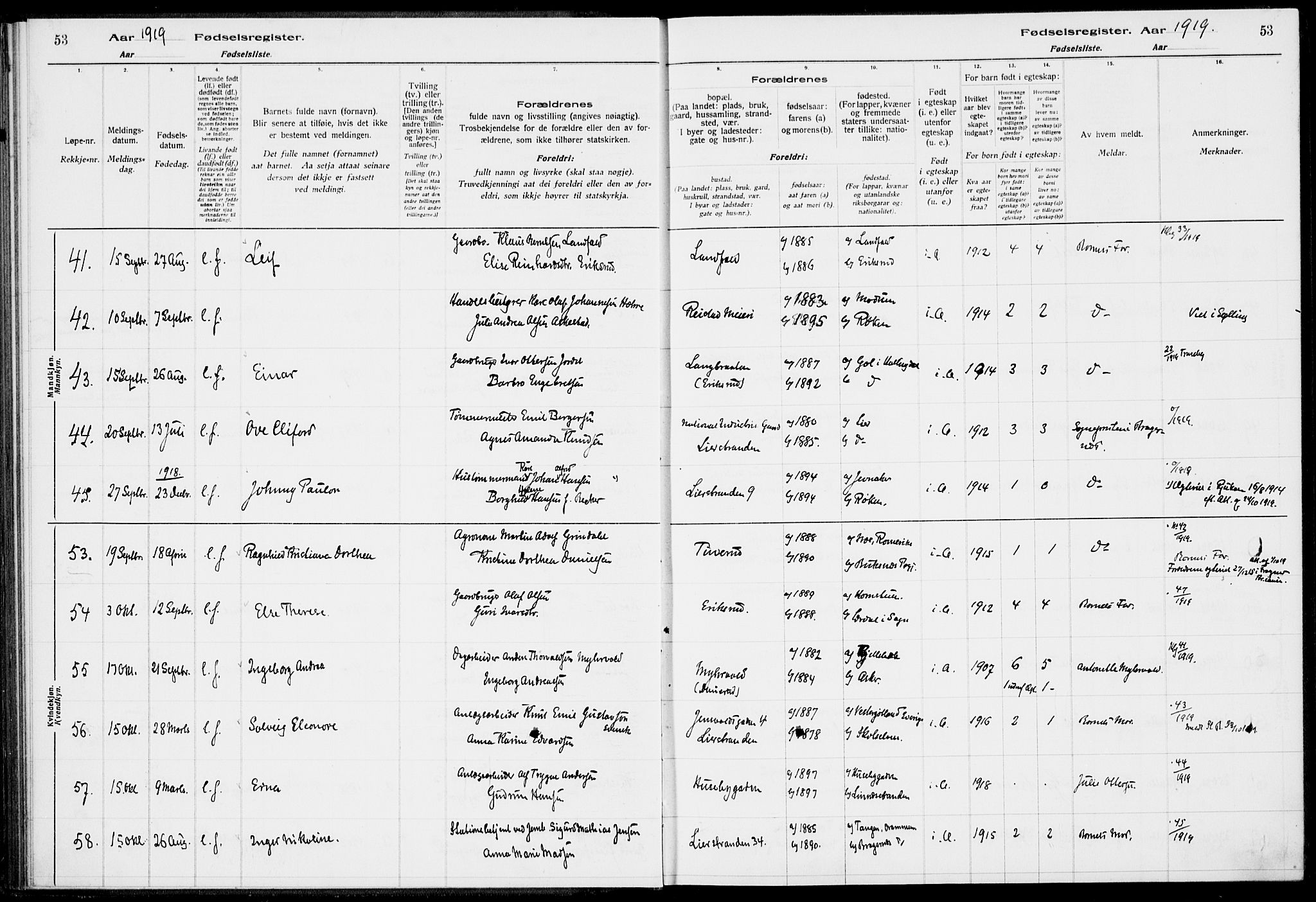 Lier kirkebøker, AV/SAKO-A-230/J/Ja/L0001: Birth register no. 1, 1916-1928, p. 53