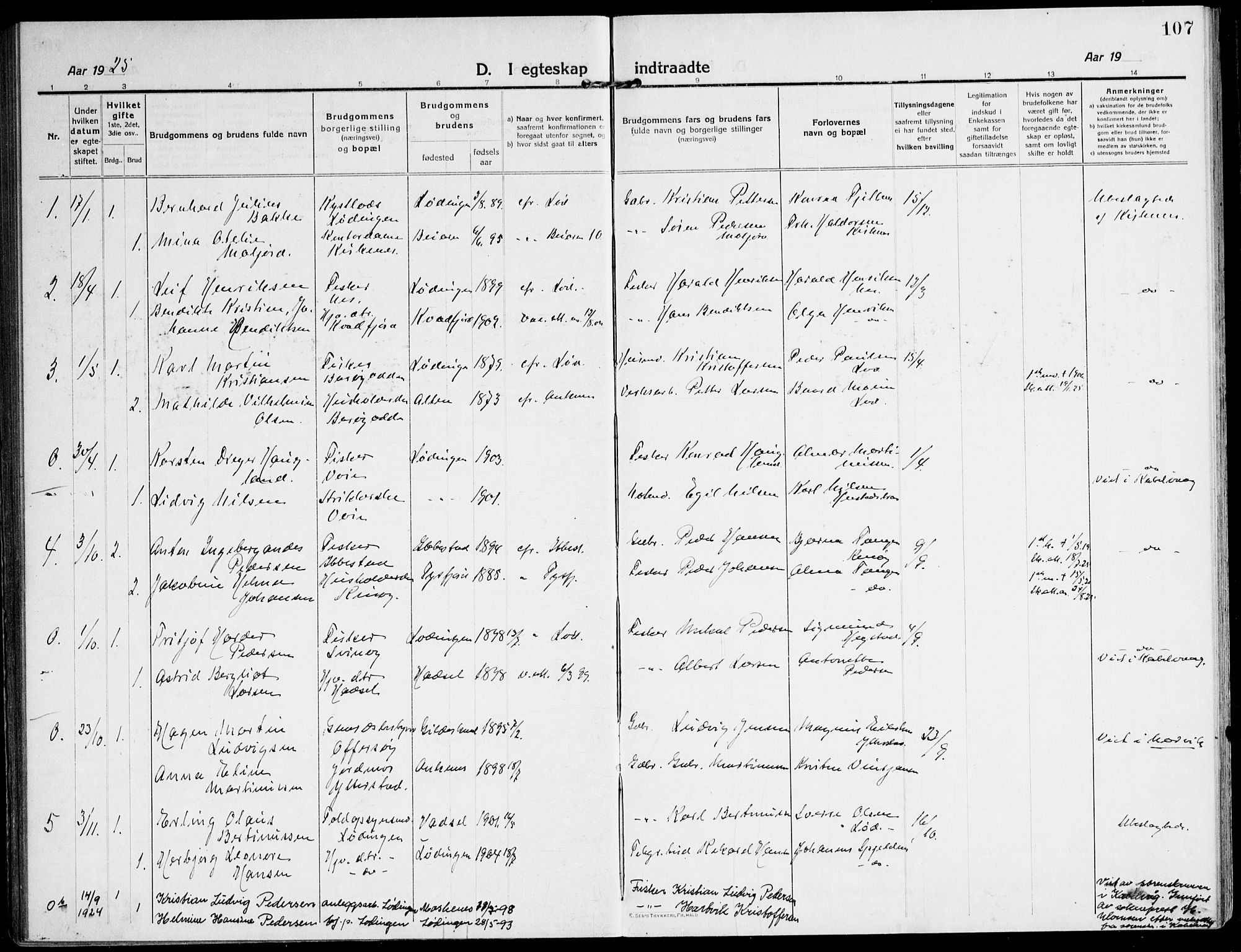 Ministerialprotokoller, klokkerbøker og fødselsregistre - Nordland, AV/SAT-A-1459/872/L1037: Parish register (official) no. 872A12, 1914-1925, p. 107