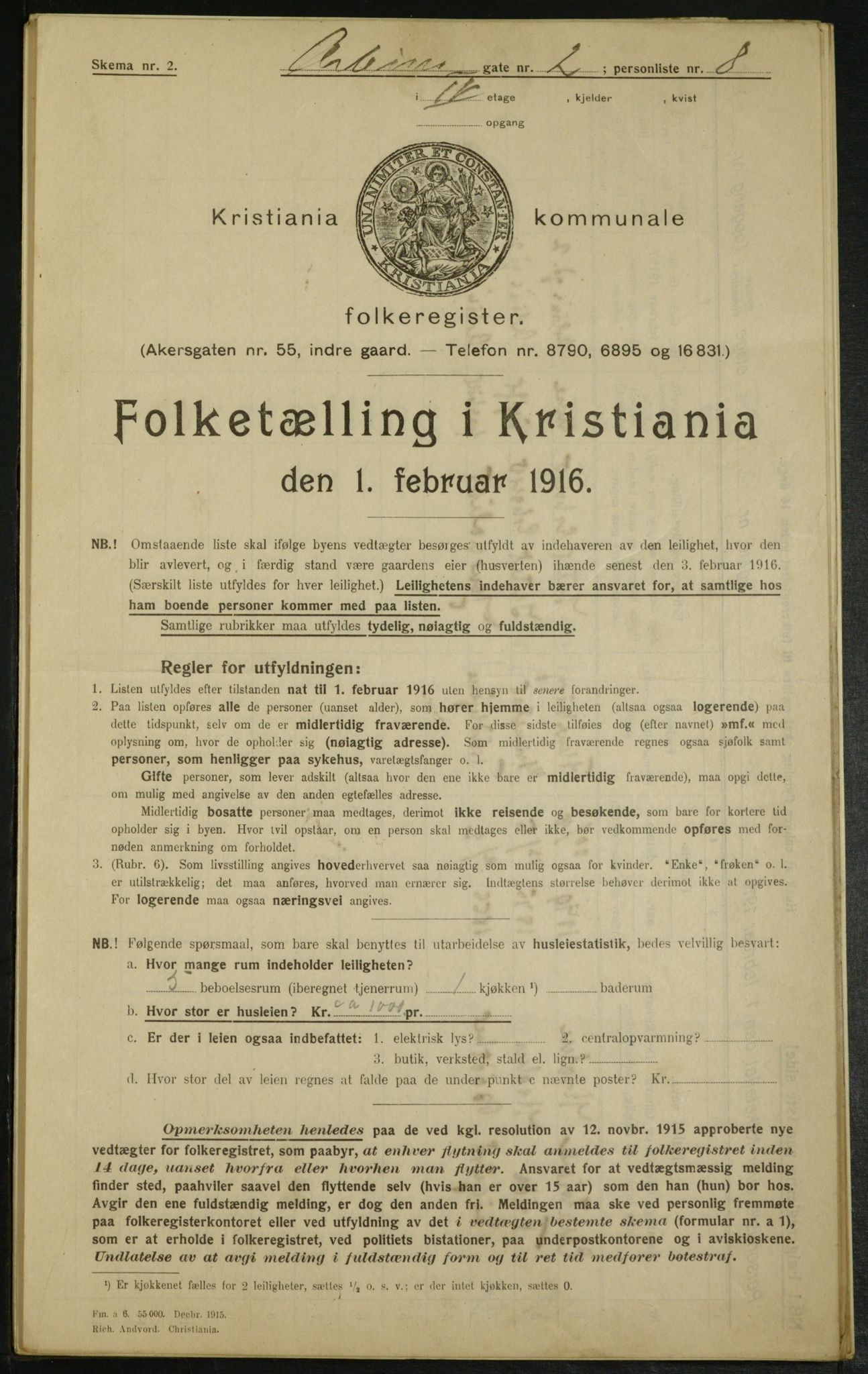 OBA, Municipal Census 1916 for Kristiania, 1916, p. 1488