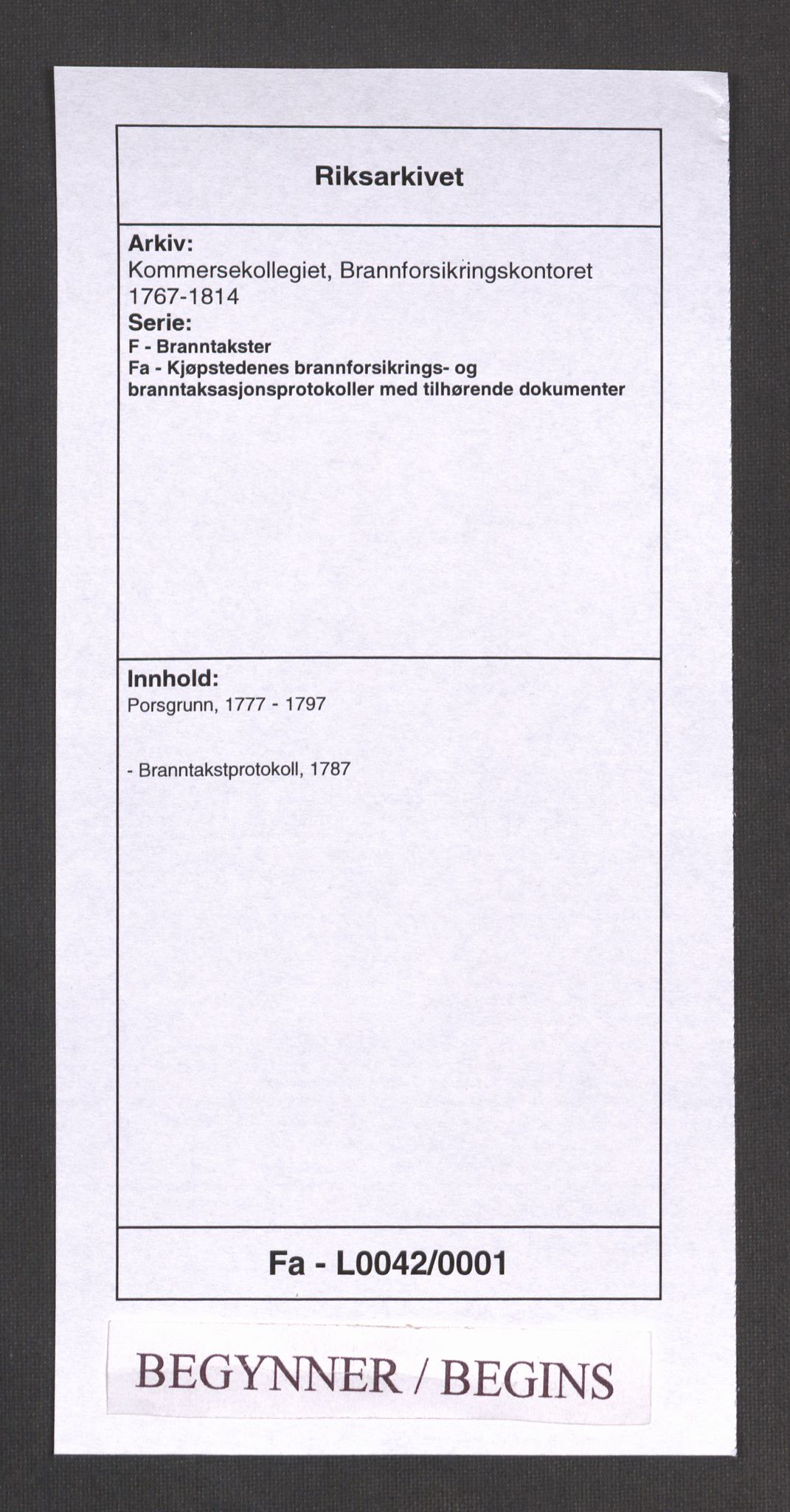 Kommersekollegiet, Brannforsikringskontoret 1767-1814, AV/RA-EA-5458/F/Fa/L0042/0001: Porsgrunn / Branntakstprotokoll, 1787