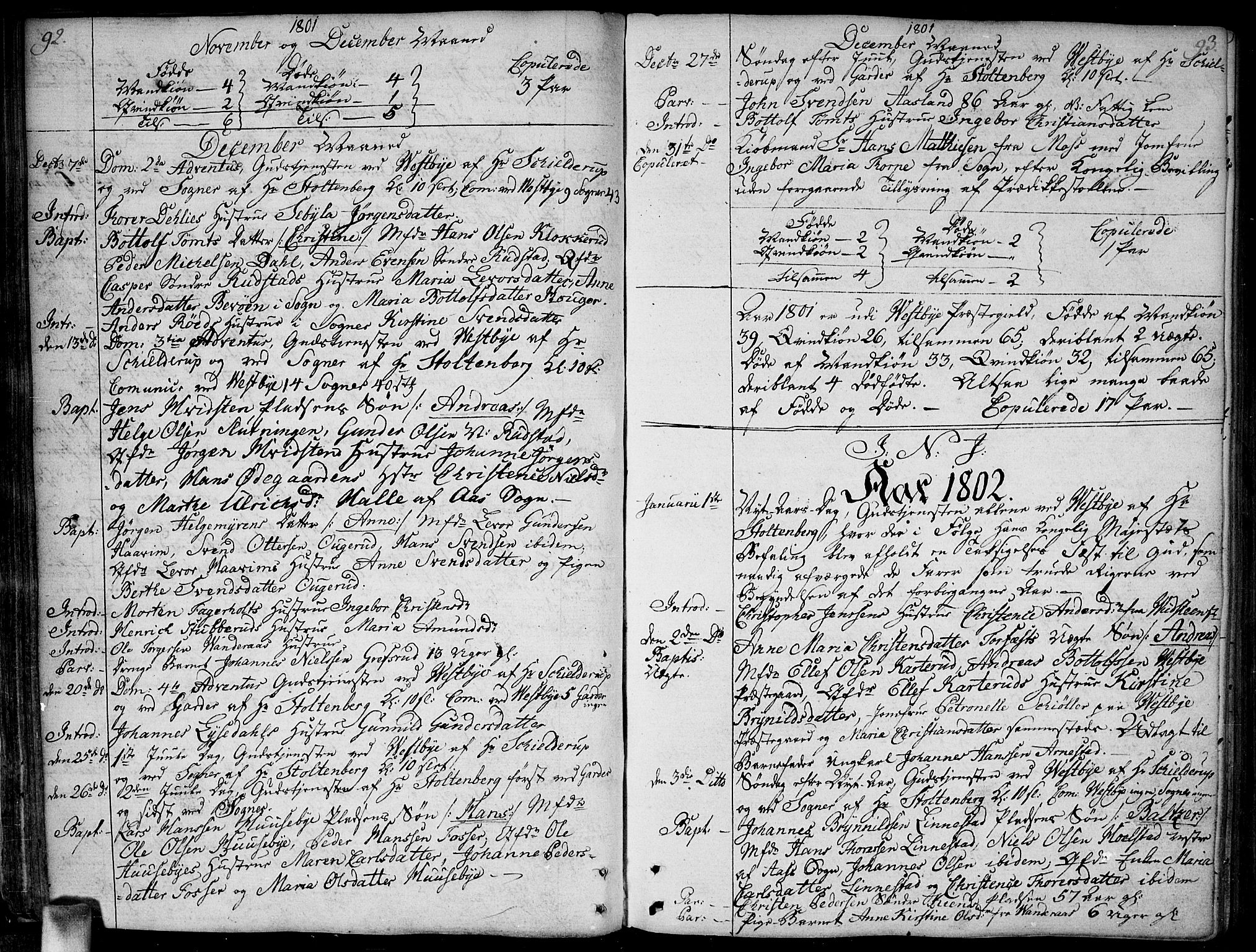 Vestby prestekontor Kirkebøker, SAO/A-10893/F/Fa/L0004: Parish register (official) no. I 4, 1797-1813, p. 92-93