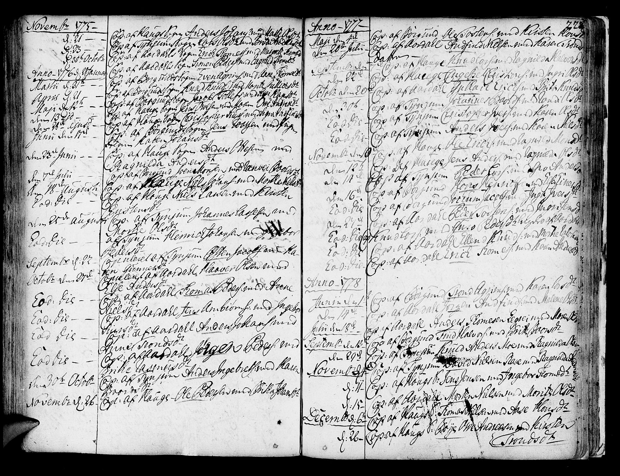 Lærdal sokneprestembete, SAB/A-81201: Parish register (official) no. A 2, 1752-1782, p. 222