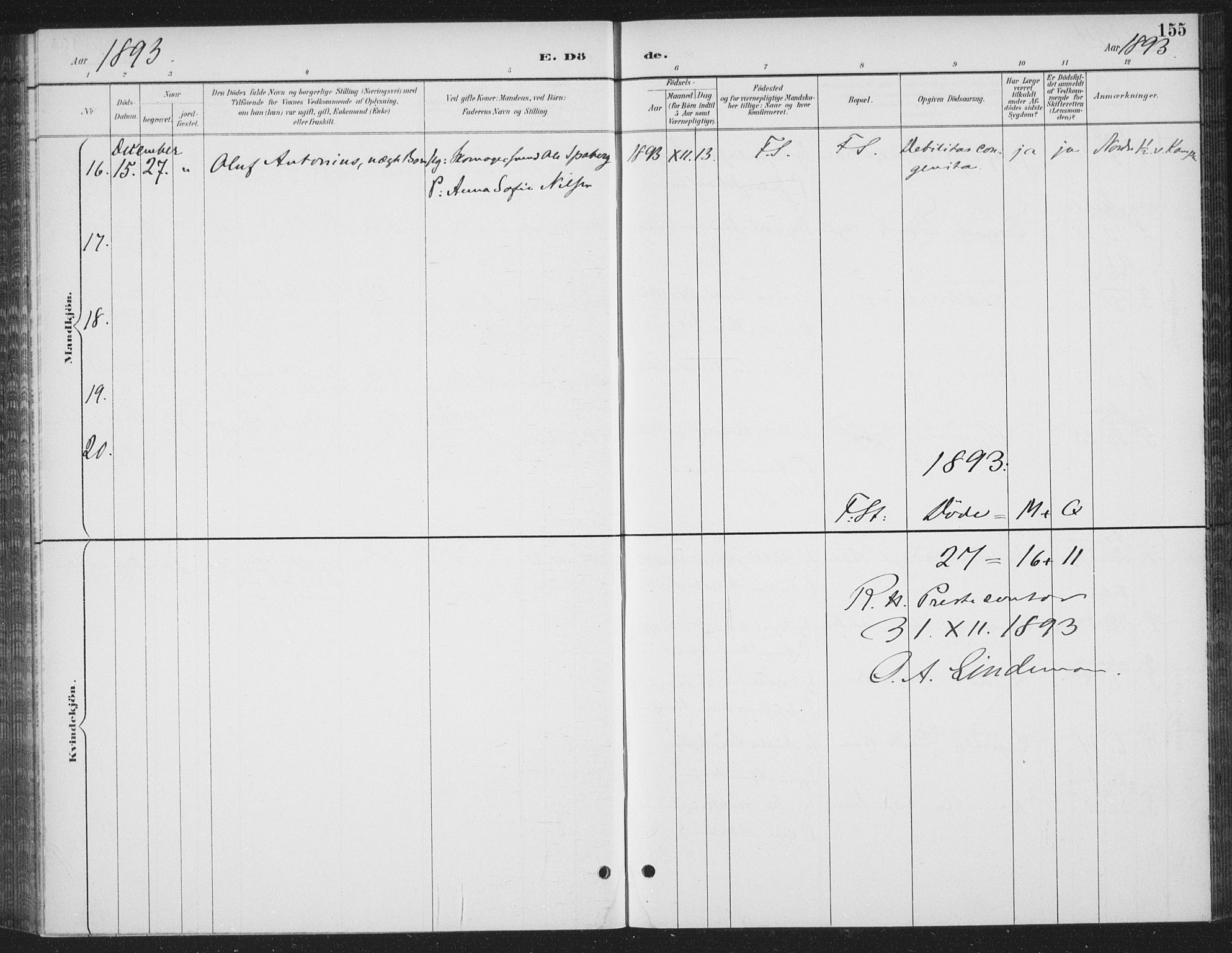 Rikshospitalet prestekontor Kirkebøker, AV/SAO-A-10309b/F/L0010: Parish register (official) no. 10, 1888-1912, p. 155