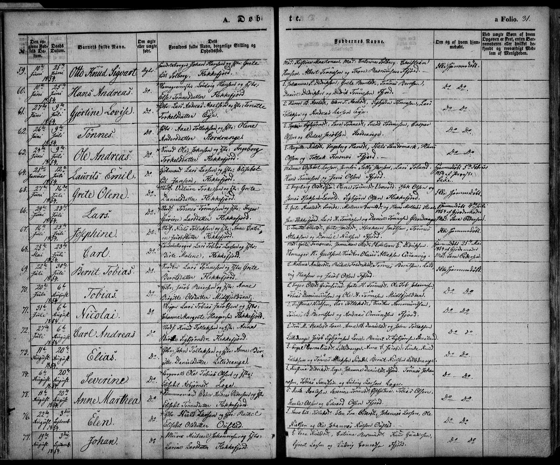 Flekkefjord sokneprestkontor, SAK/1111-0012/F/Fa/Fac/L0005: Parish register (official) no. A 5, 1849-1875, p. 31