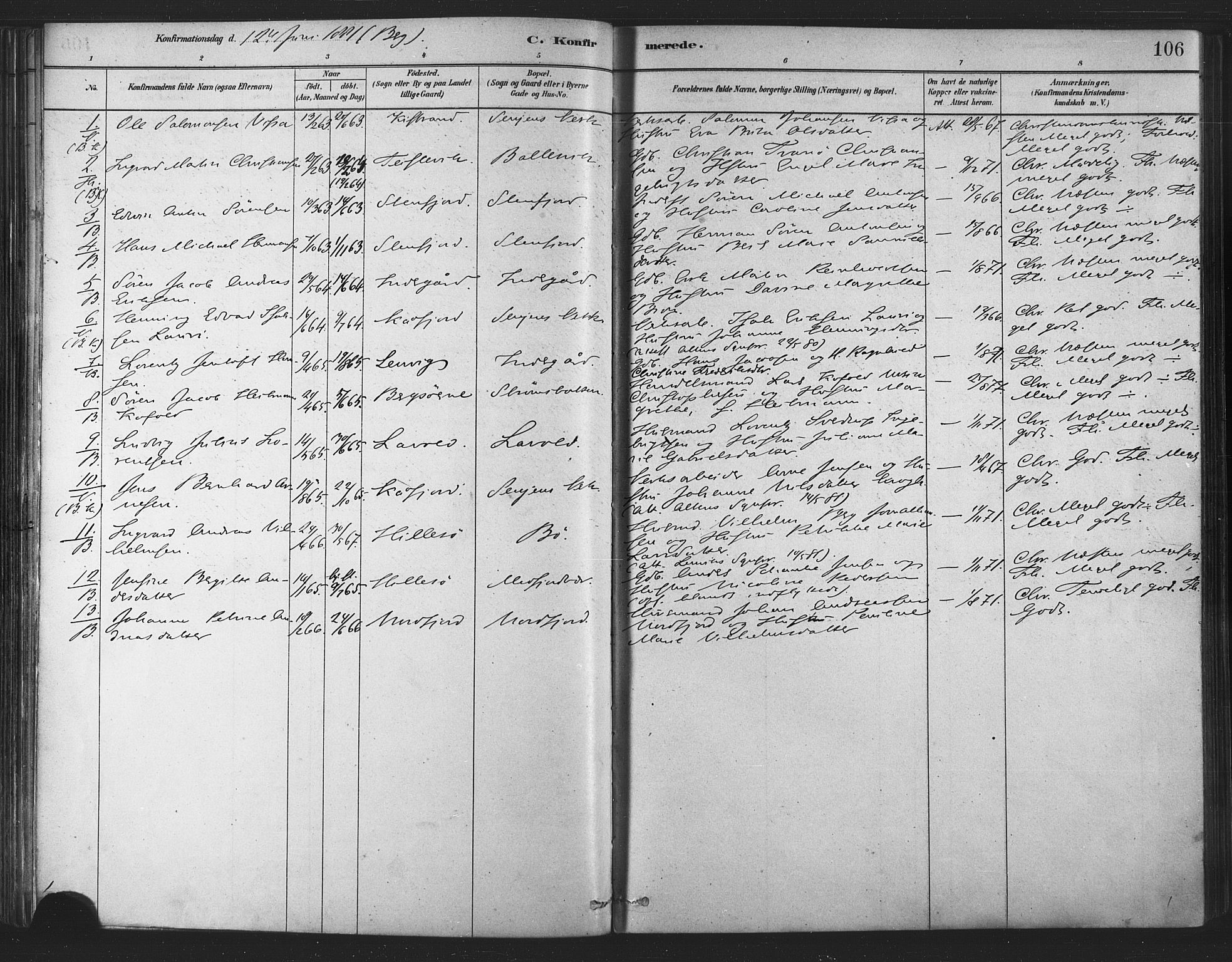 Berg sokneprestkontor, SATØ/S-1318/G/Ga/Gaa/L0004kirke: Parish register (official) no. 4, 1880-1894, p. 106