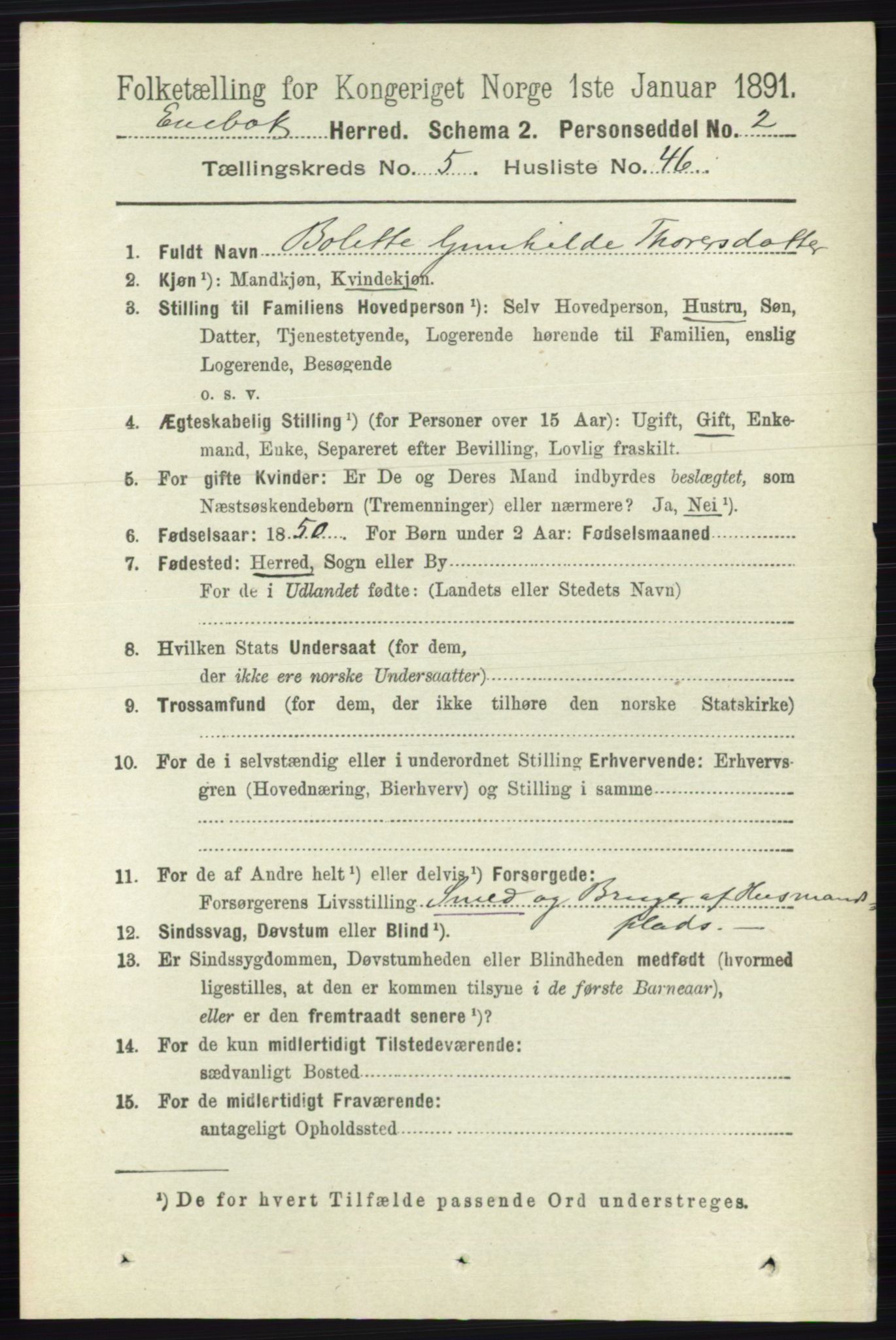 RA, 1891 census for 0229 Enebakk, 1891, p. 2258