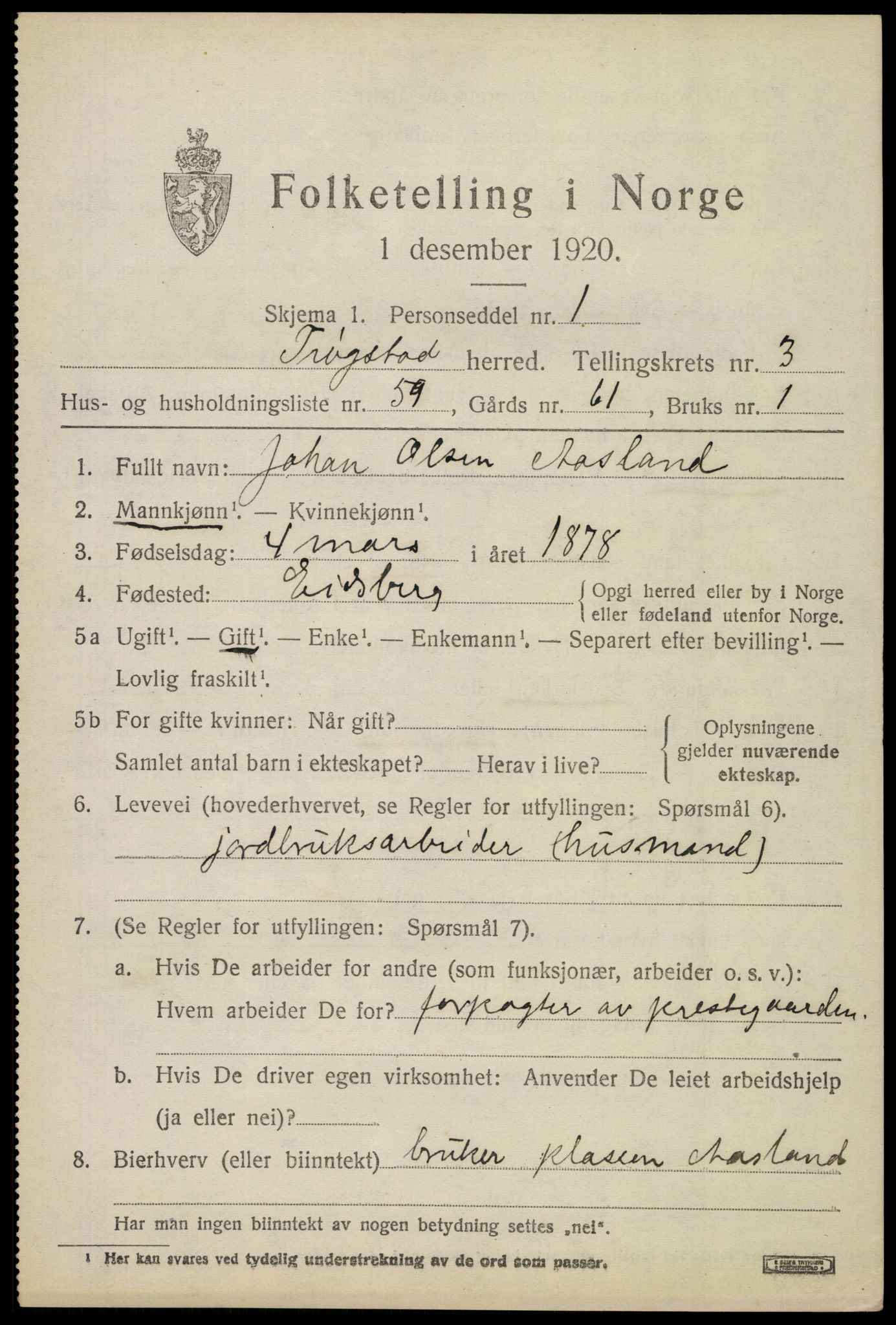 SAO, 1920 census for Trøgstad, 1920, p. 4002