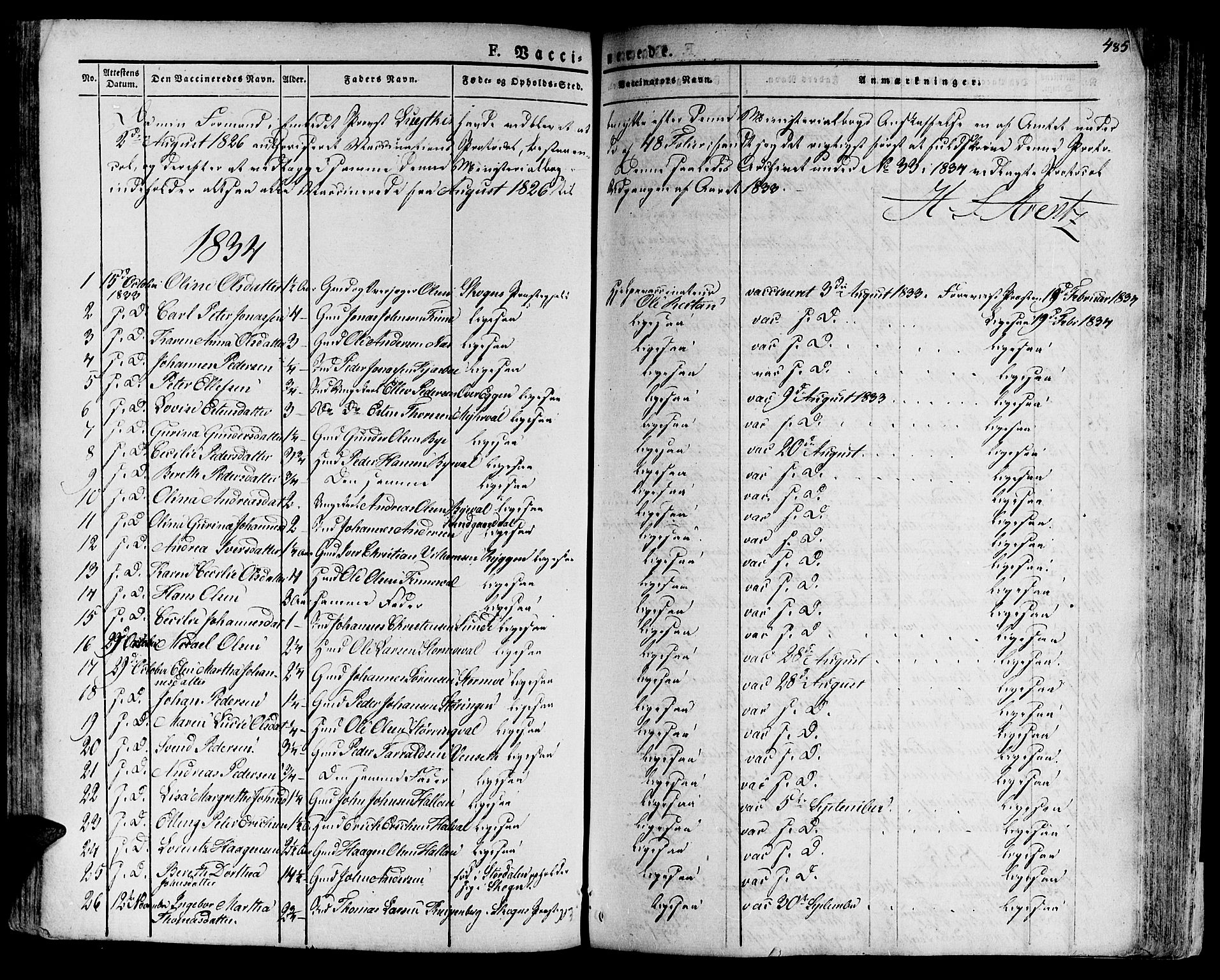 Ministerialprotokoller, klokkerbøker og fødselsregistre - Nord-Trøndelag, SAT/A-1458/717/L0152: Parish register (official) no. 717A05 /1, 1825-1836, p. 485