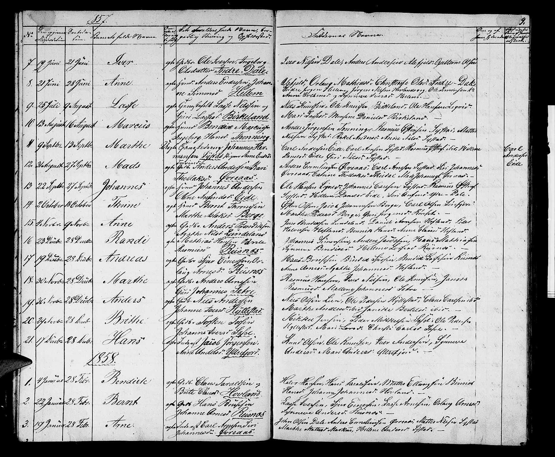 Hyllestad sokneprestembete, SAB/A-80401: Parish register (copy) no. A 1, 1853-1875, p. 9