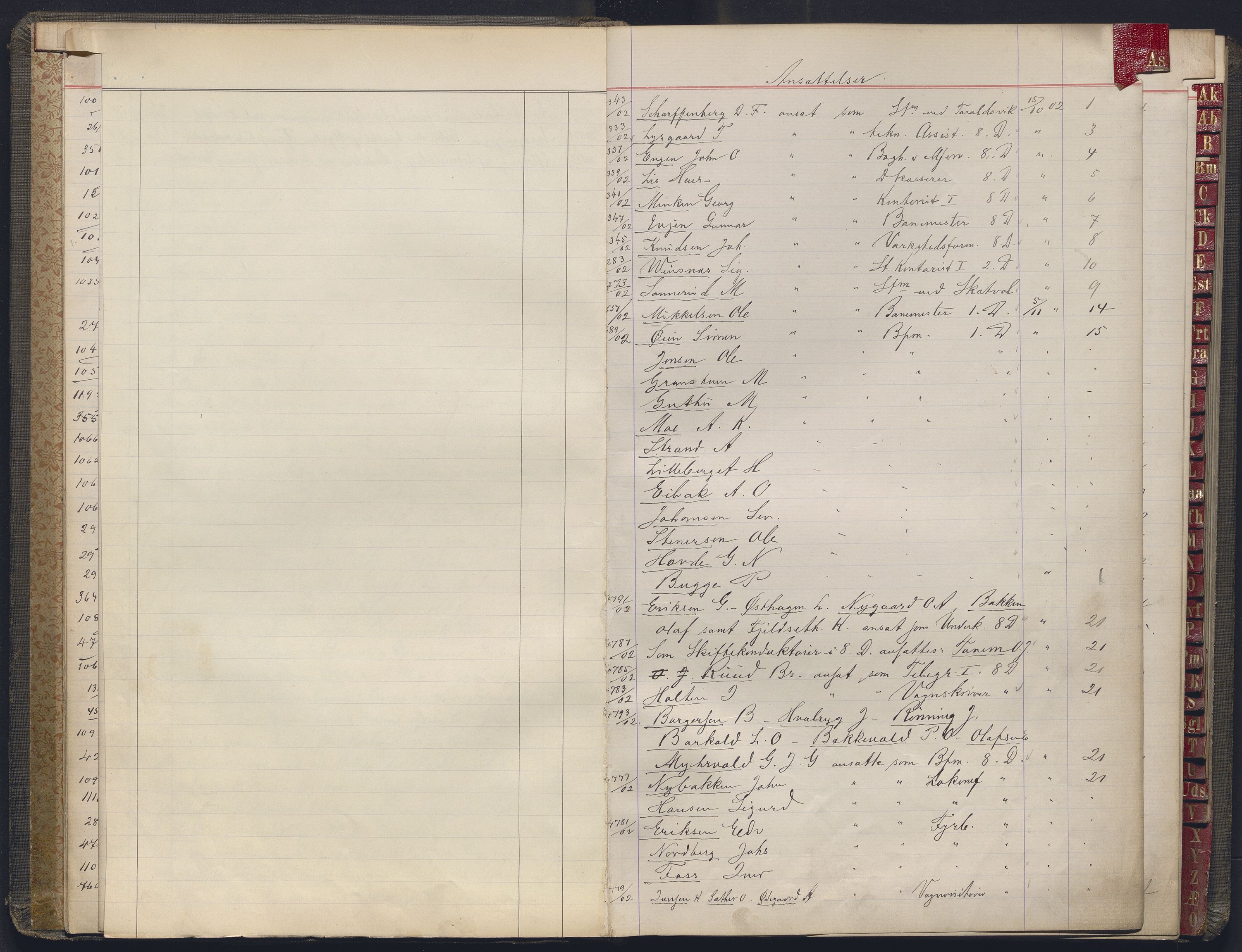 Norges statsbaner, Administrasjons- økonomi- og personalavdelingen, RA/S-3412/A/Aa/L0032: Register til forhandlingsprotokoll, 1902-1907